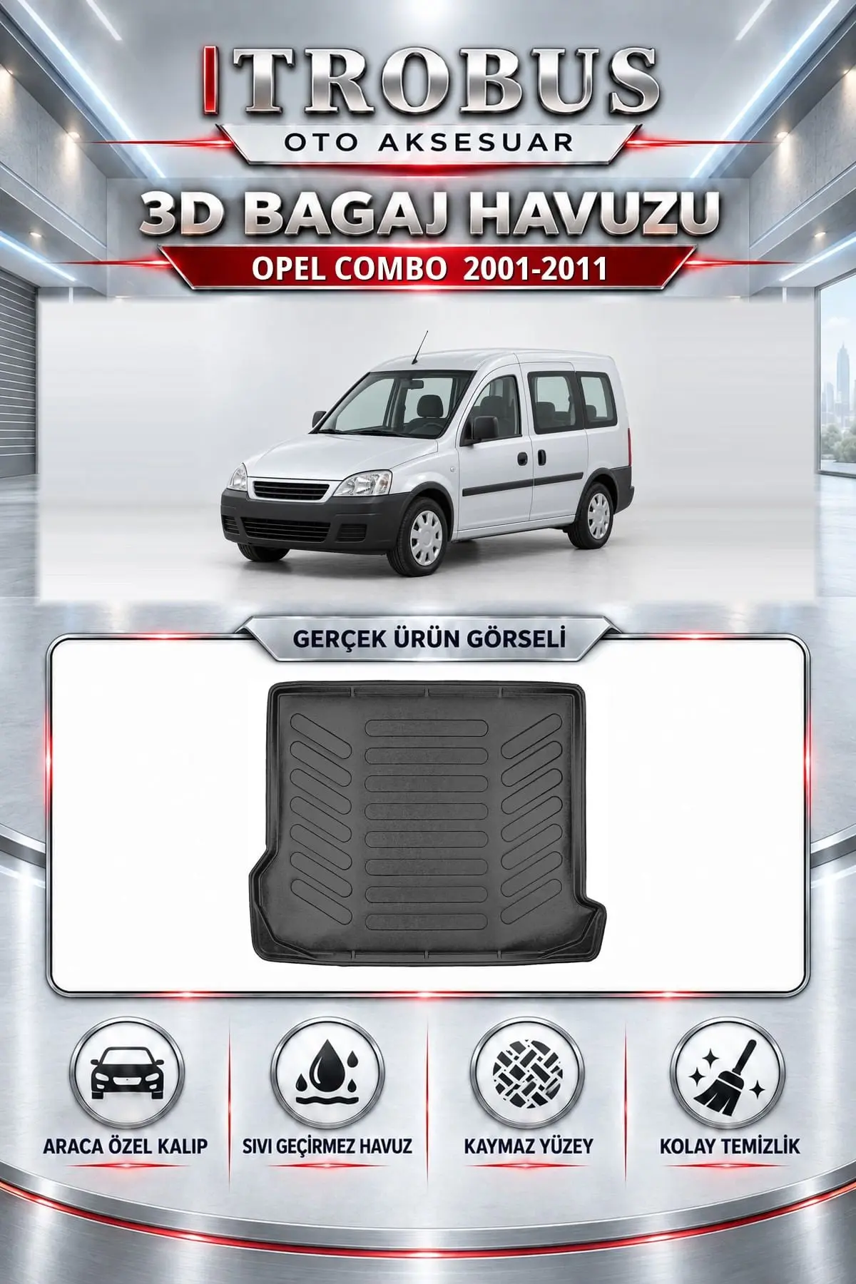 Opel Combo 2001-2011 Araca Özel 3D Bagaj Havuzu