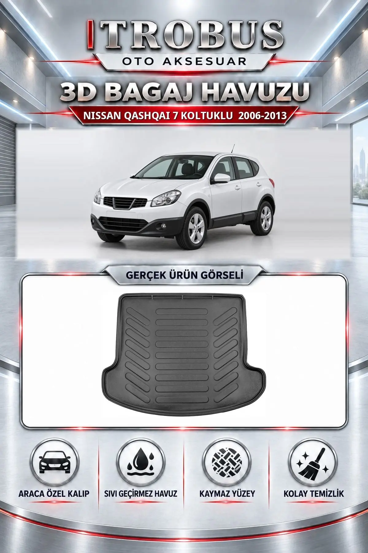 Nissan Qashqai 2006-2013 7 Koltuklu Araca Özel 3D Bagaj Havuzu
