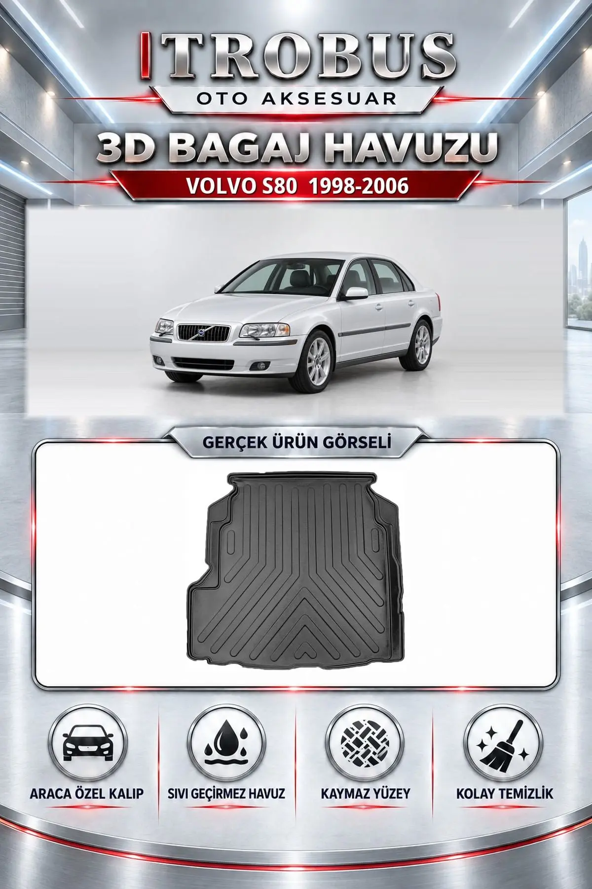 Volvo S80 1998-2006 Araca Özel 3D Bagaj Havuzu