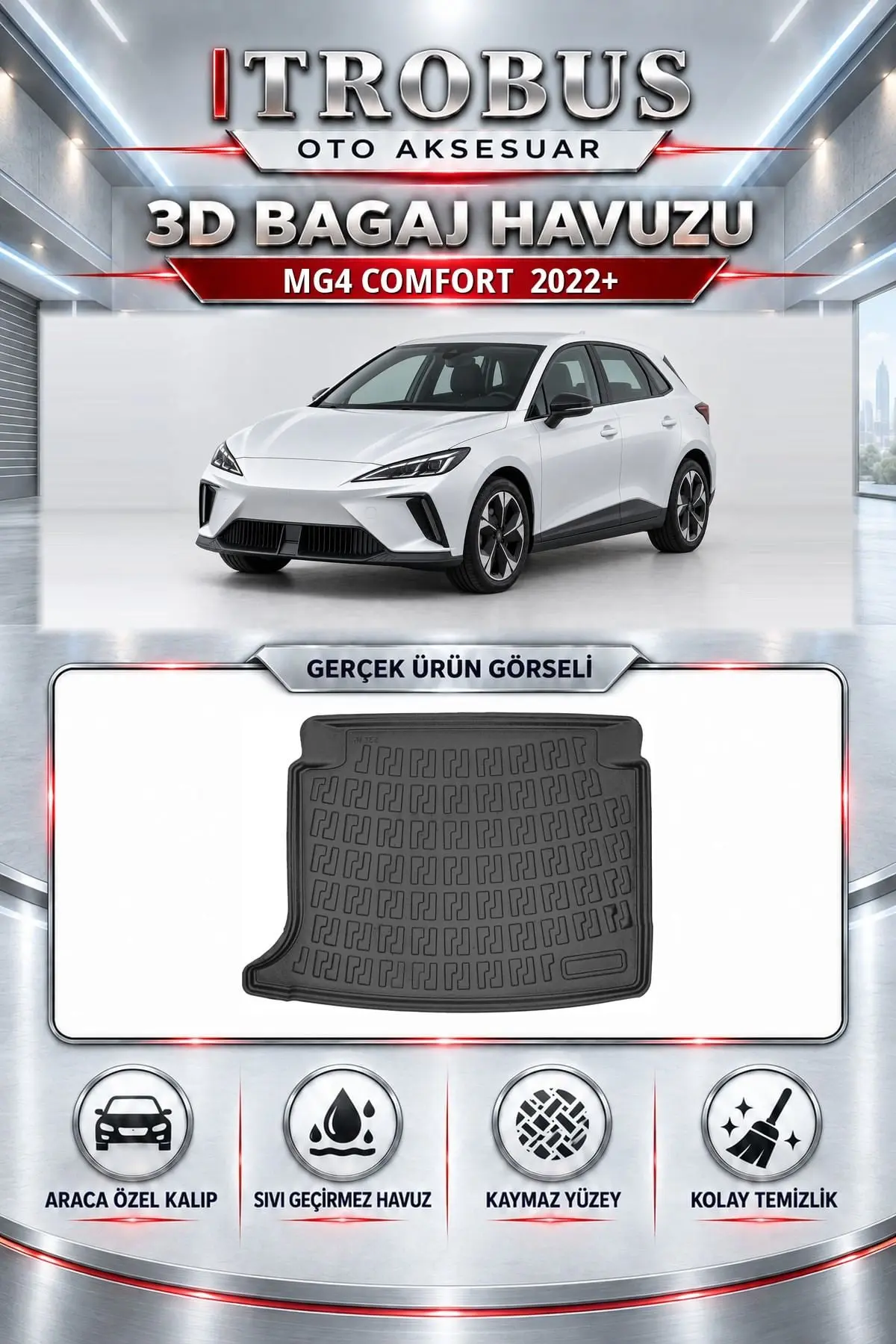 MG4 2022 Sonrası Comfort Araca Özel 3D Bagaj Havuzu