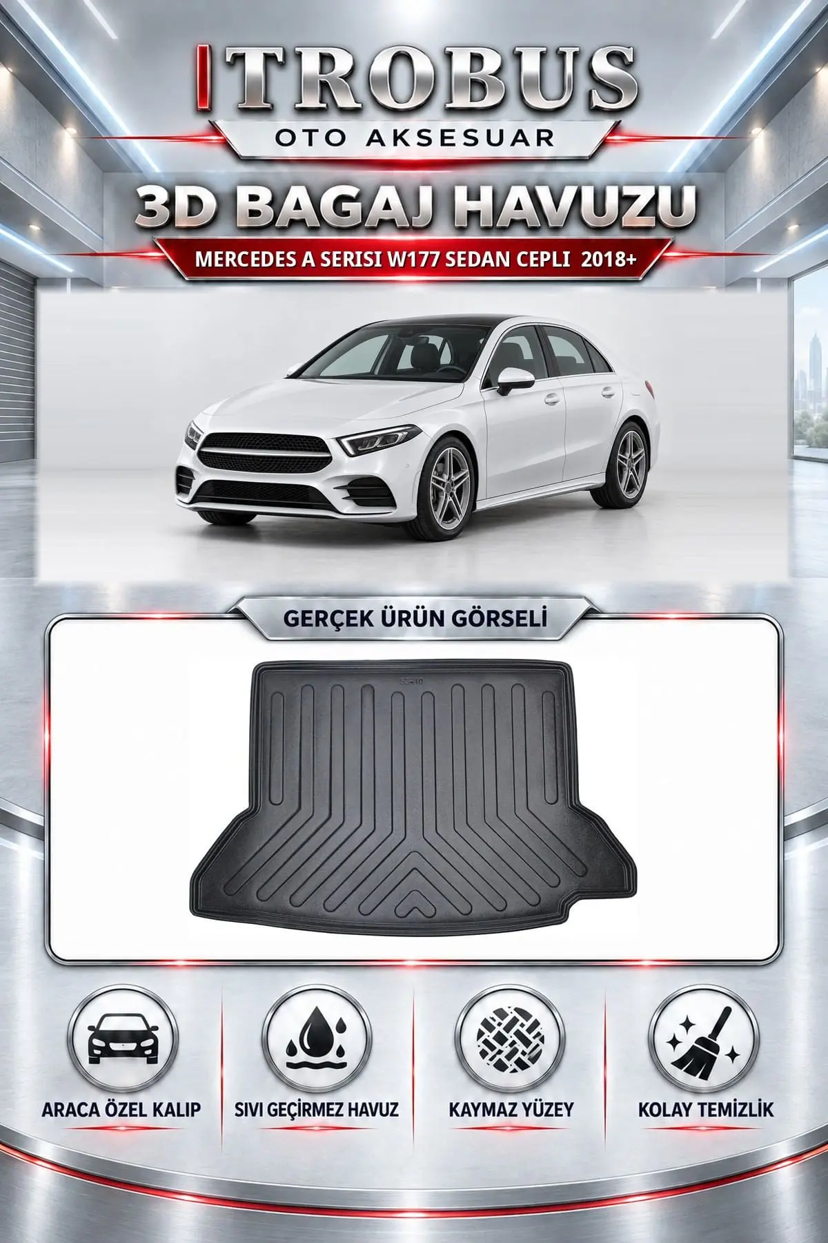 Mercedes-Benz A Serisi 2018 Sonrası W177 Sedan Cepli Araca Özel 3D Bagaj Havuzu