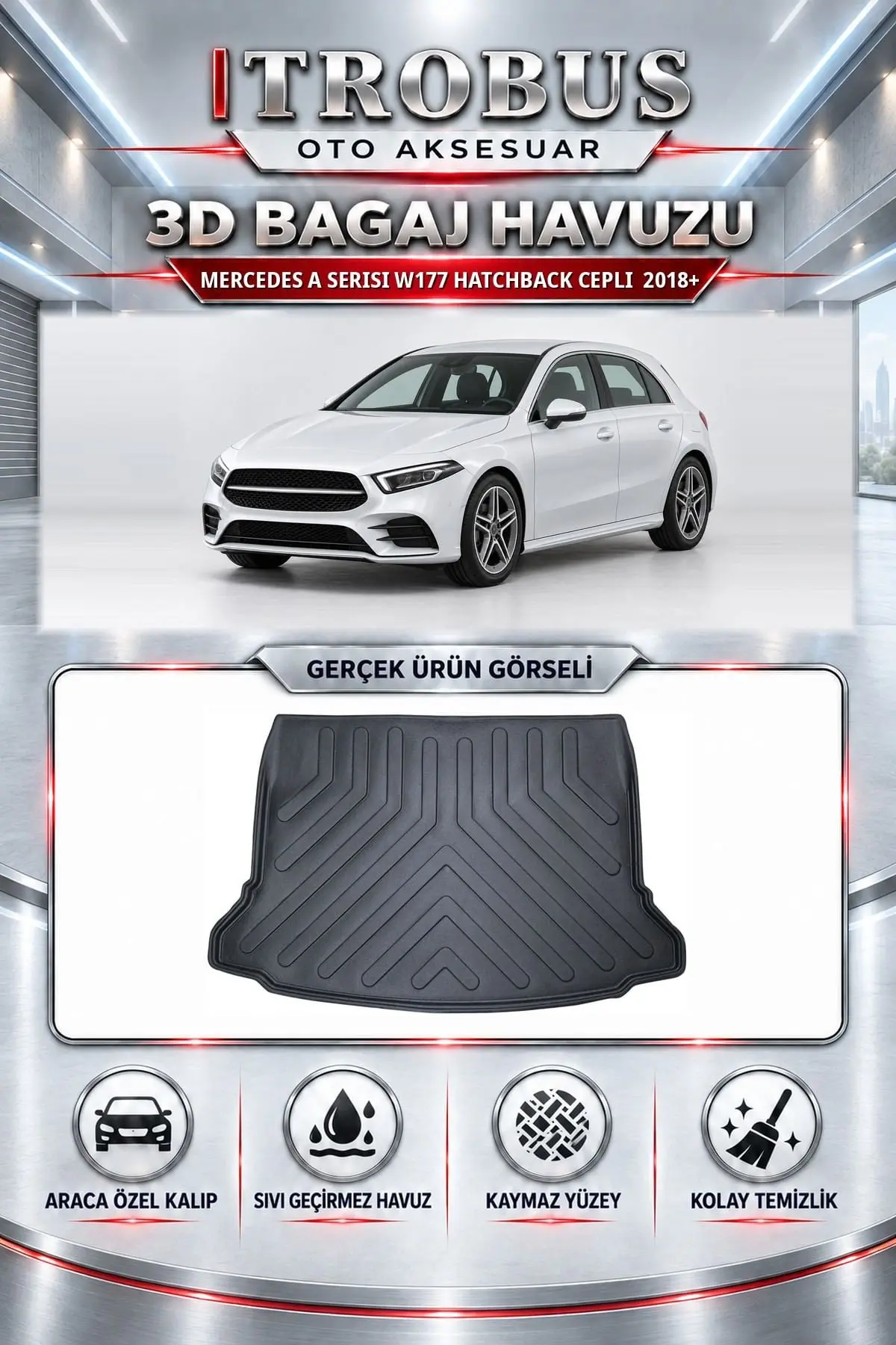 Mercedes-Benz A Serisi 2018 Sonrası W177 Hatchback Cepli Araca Özel 3D Bagaj Havuzu