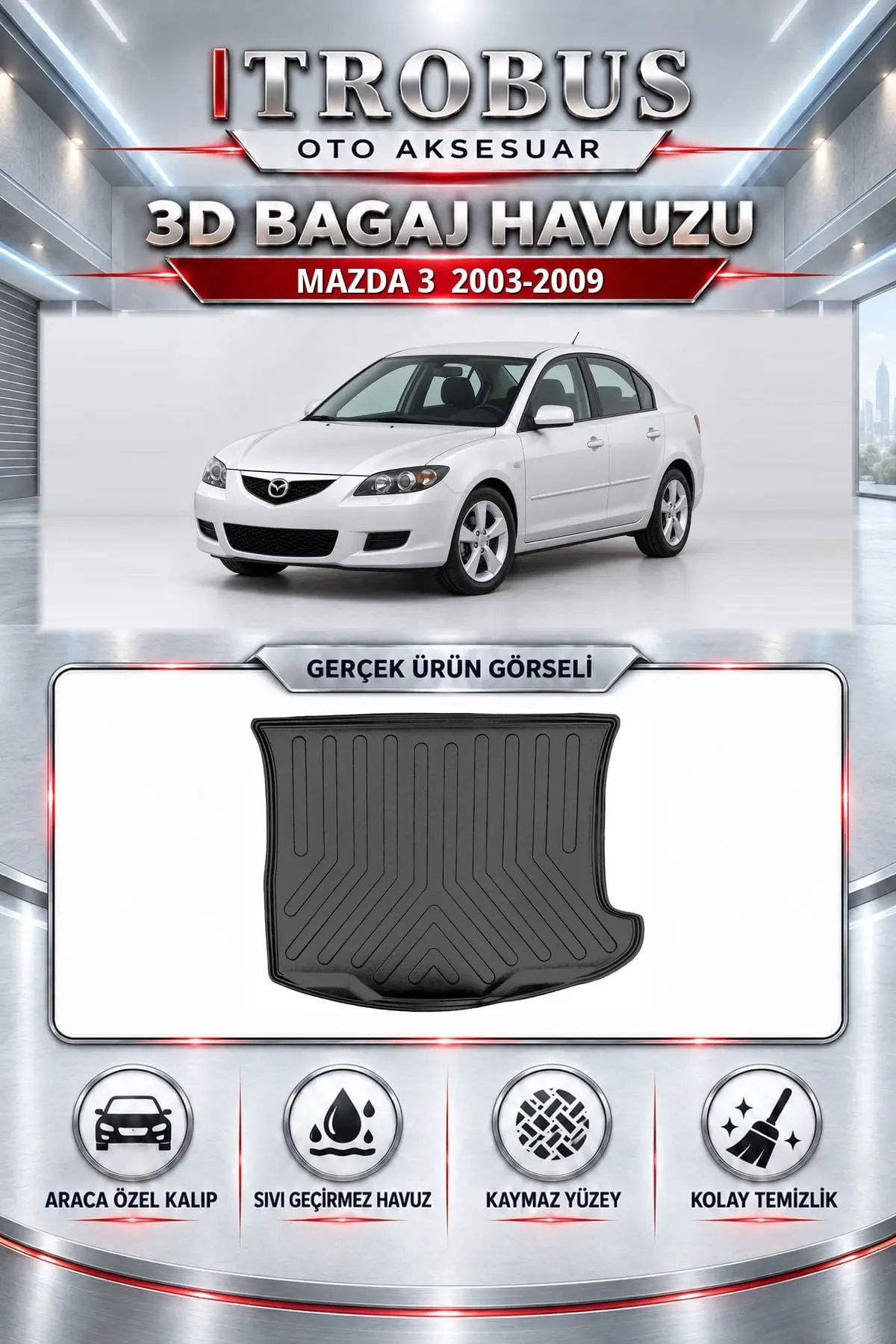 Mazda 3 2003-2009 Araca Özel 3D Bagaj Havuzu