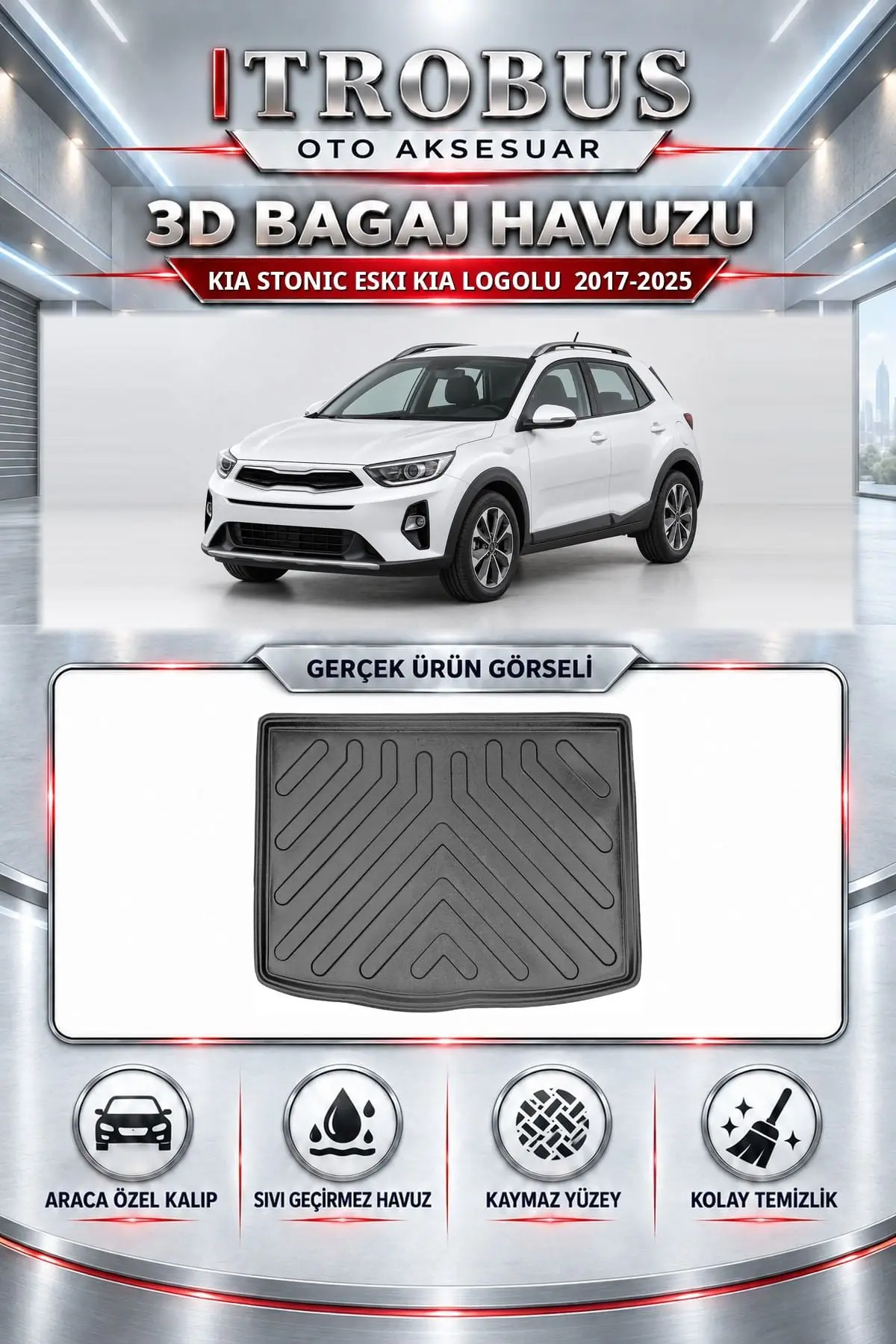 Kia Stonic 2017-2025 Eski Kia Logolu Araca Özel 3D Bagaj Havuzu