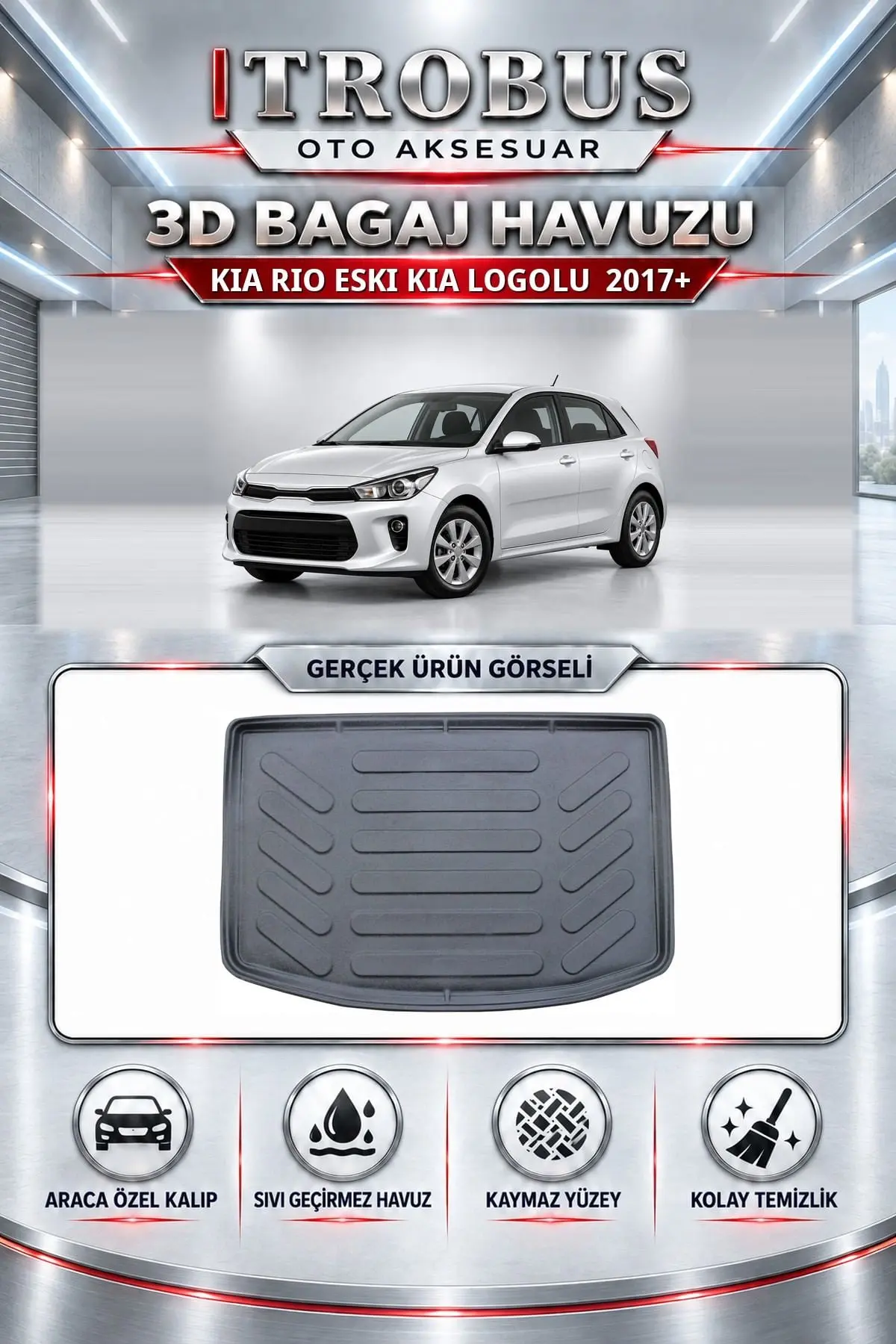 Kia Rio 2017 Sonrası Eski Kia Logolu Araca Özel 3D Bagaj Havuzu