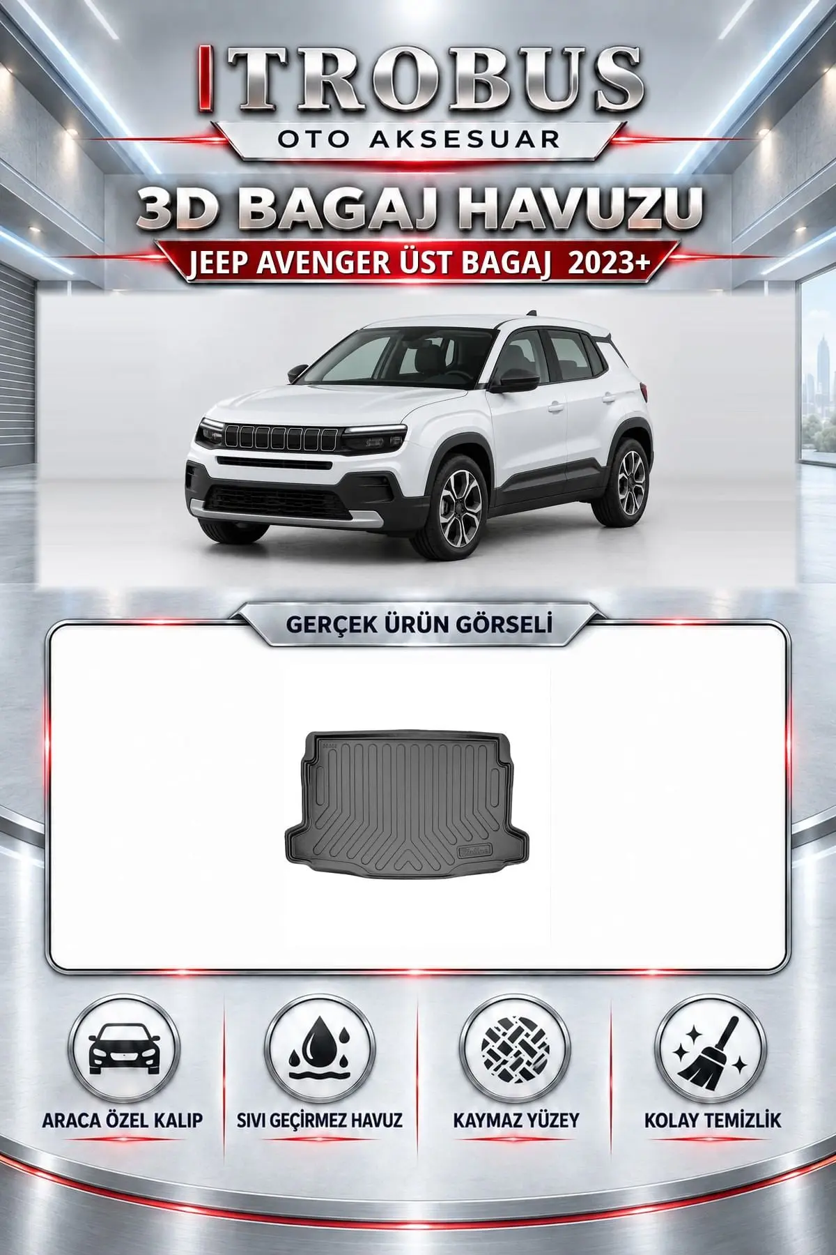 Jeep Avenger 2023 Sonrası Üst Bagaj Araca Özel 3D Bagaj Havuzu