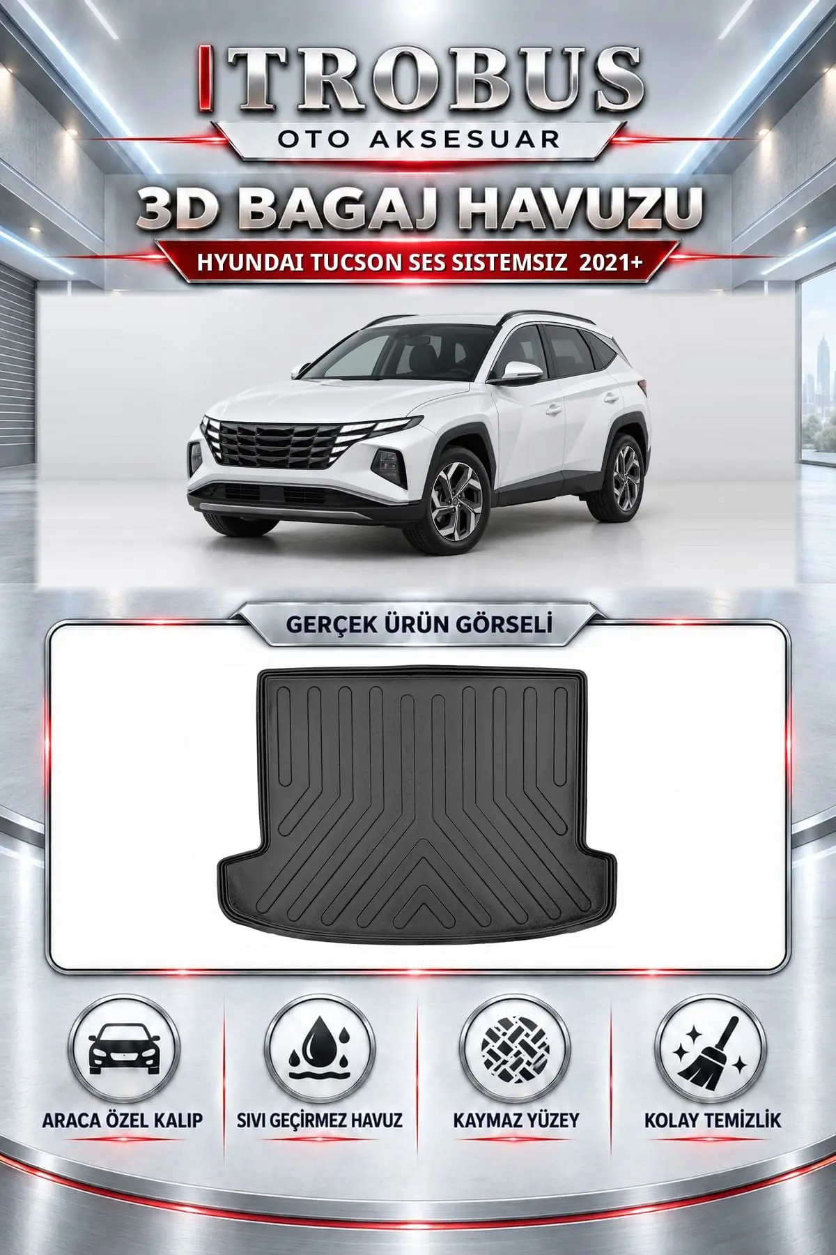 Hyundai Tucson 2021 Sonrası Ses sistemsiz Araca Özel 3D Bagaj Havuzu