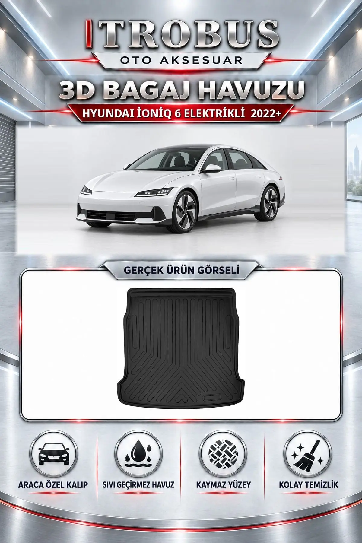 Hyundai İoniq 6 Elektrikli 2022 Sonrası Araca Özel 3D Bagaj Havuzu