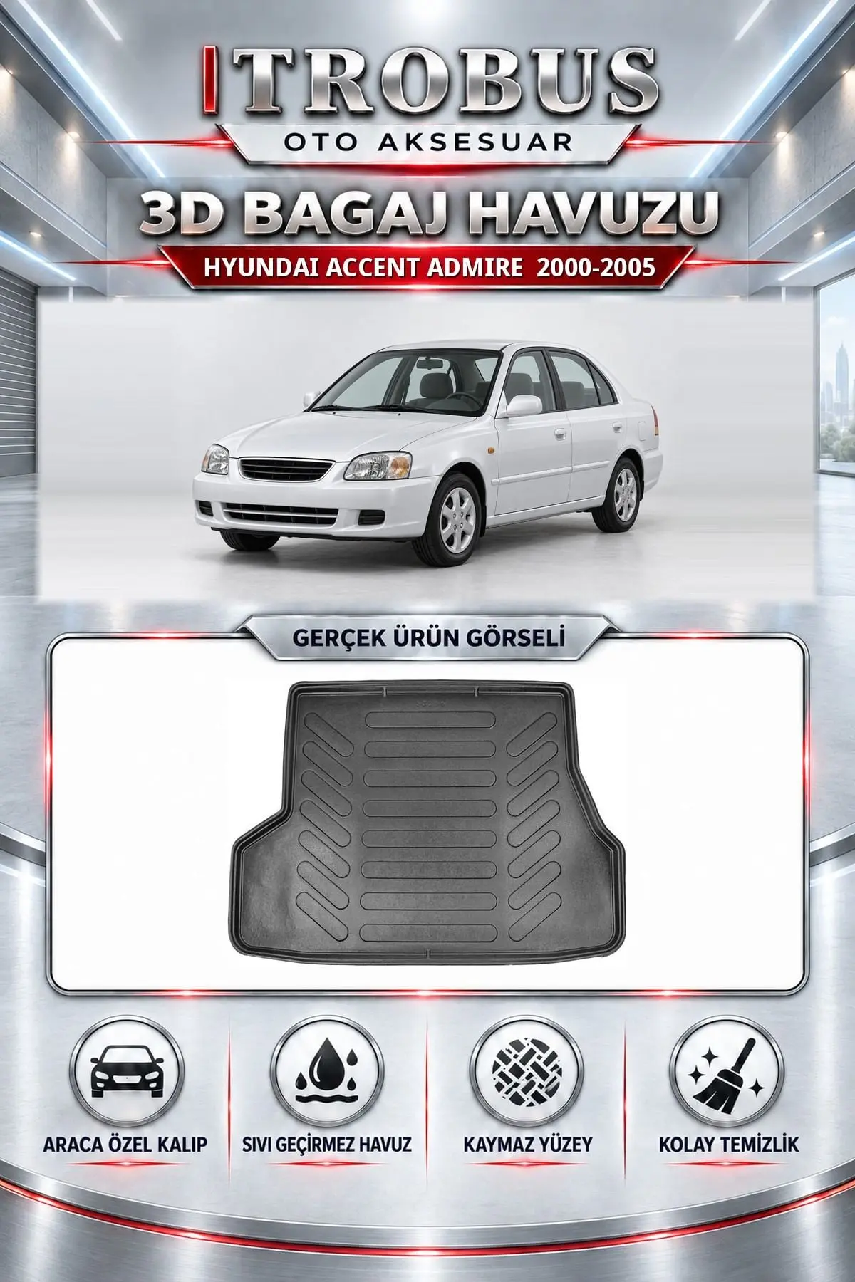 Hyundai Accent Admire 2000-2005 Araca Özel 3D Bagaj Havuzu