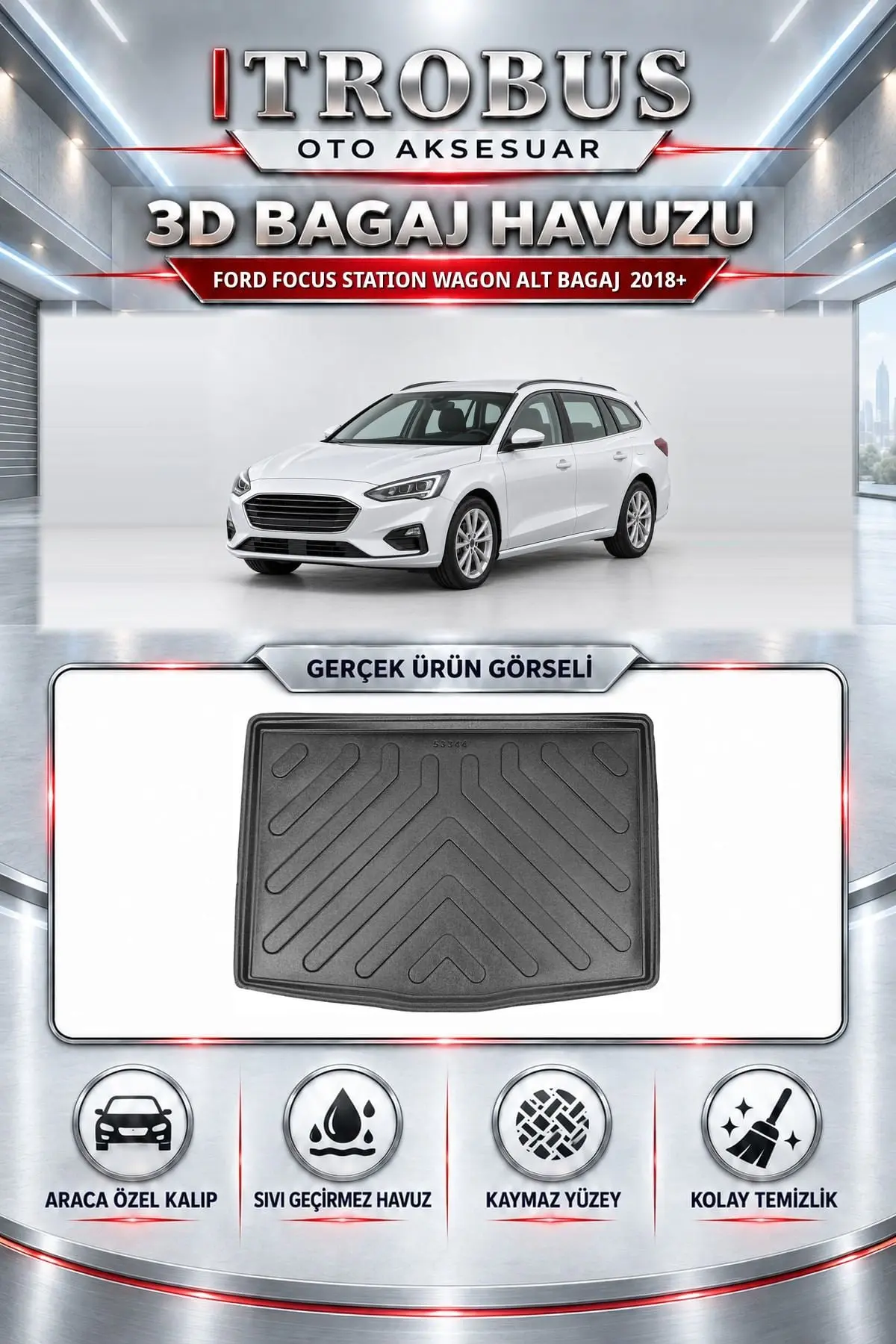 Ford Focus 2018 Sonrası Station Wagon Alt Bagaj Araca Özel 3D Bagaj Havuzu