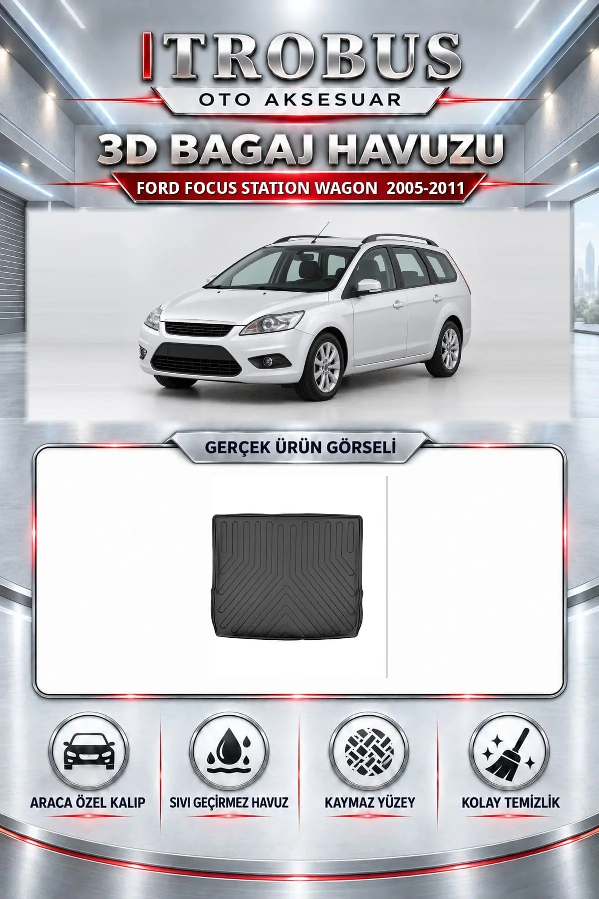 Ford Focus 2005-2011 Station Wagon Araca Özel 3D Bagaj Havuzu