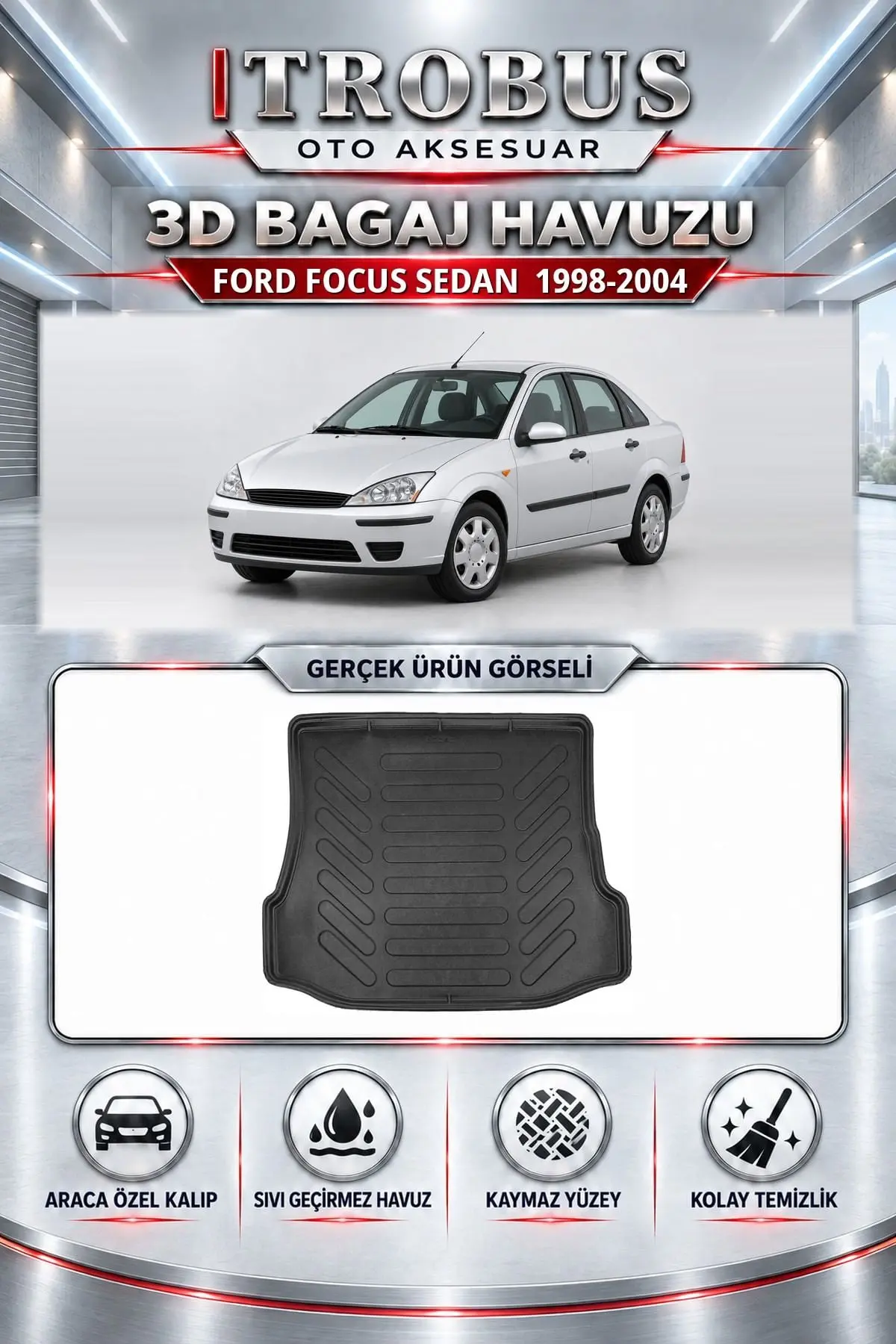 Ford Focus 1998-2004 Sedan Araca Özel 3D Bagaj Havuzu