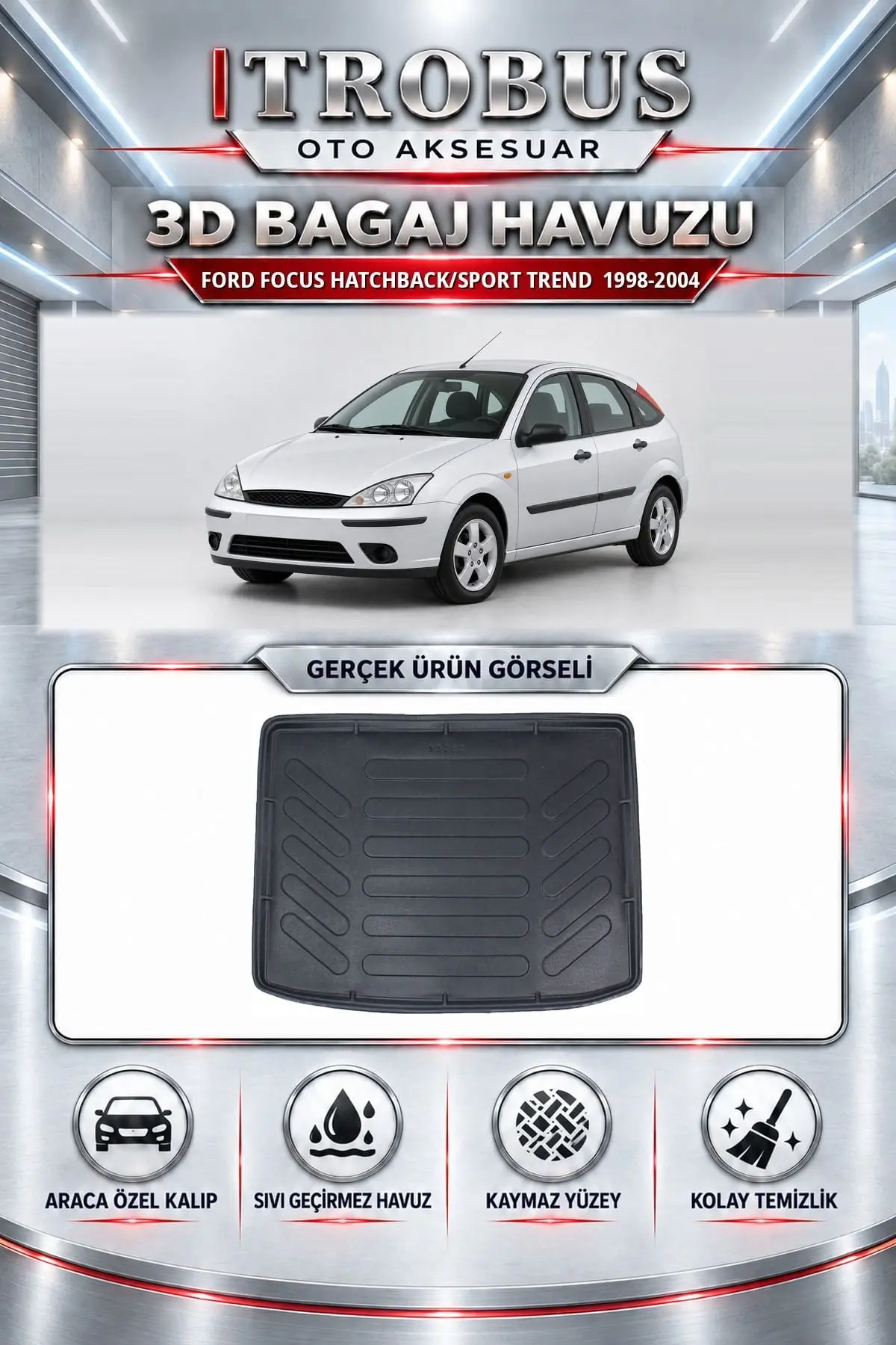 Ford Focus 1998-2004 Hatchback/Sport Trend Araca Özel 3D Bagaj Havuzu