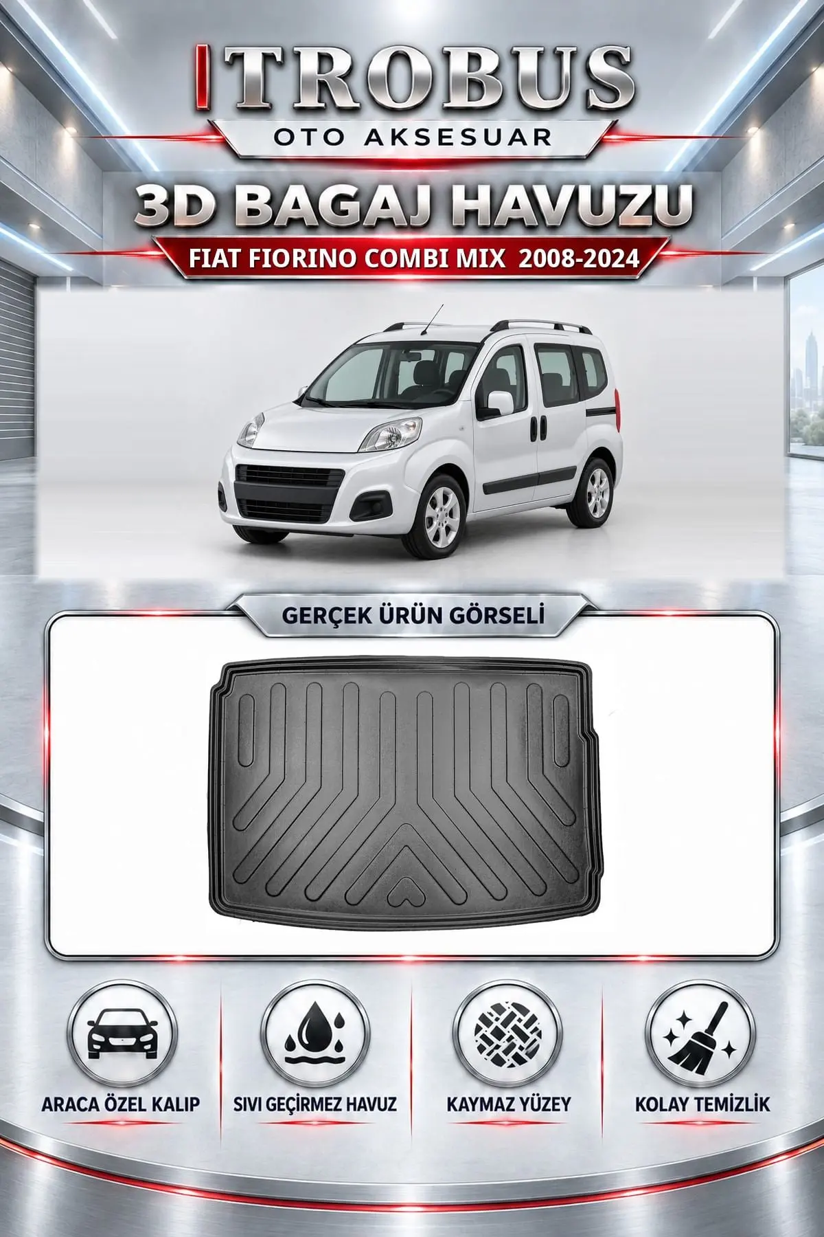 Fiat Fiorino 2008-2024 Combi Mix Araca Özel 3D Bagaj Havuzu