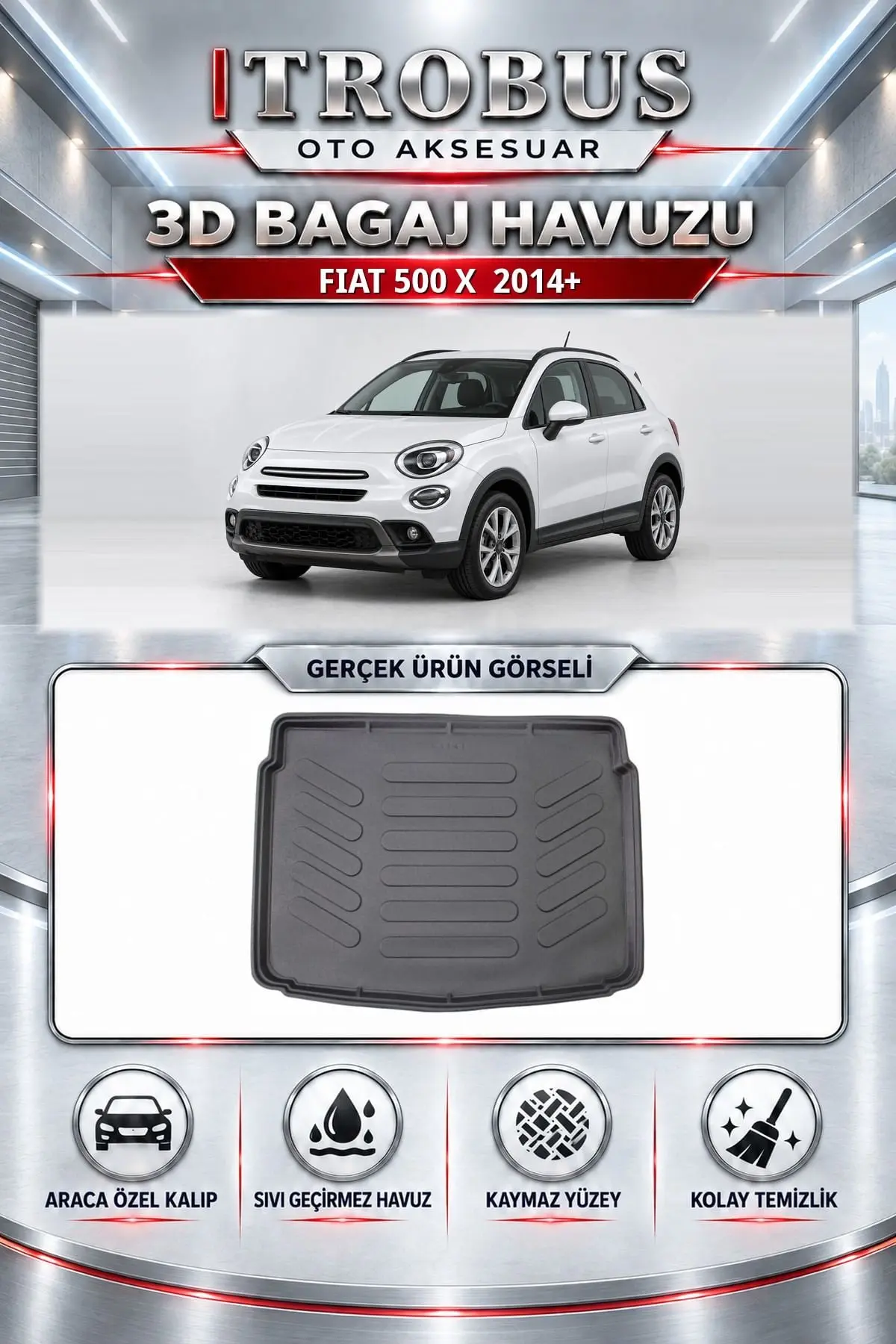 Fiat 500 X 2014 Sonrası Araca Özel 3D Bagaj Havuzu