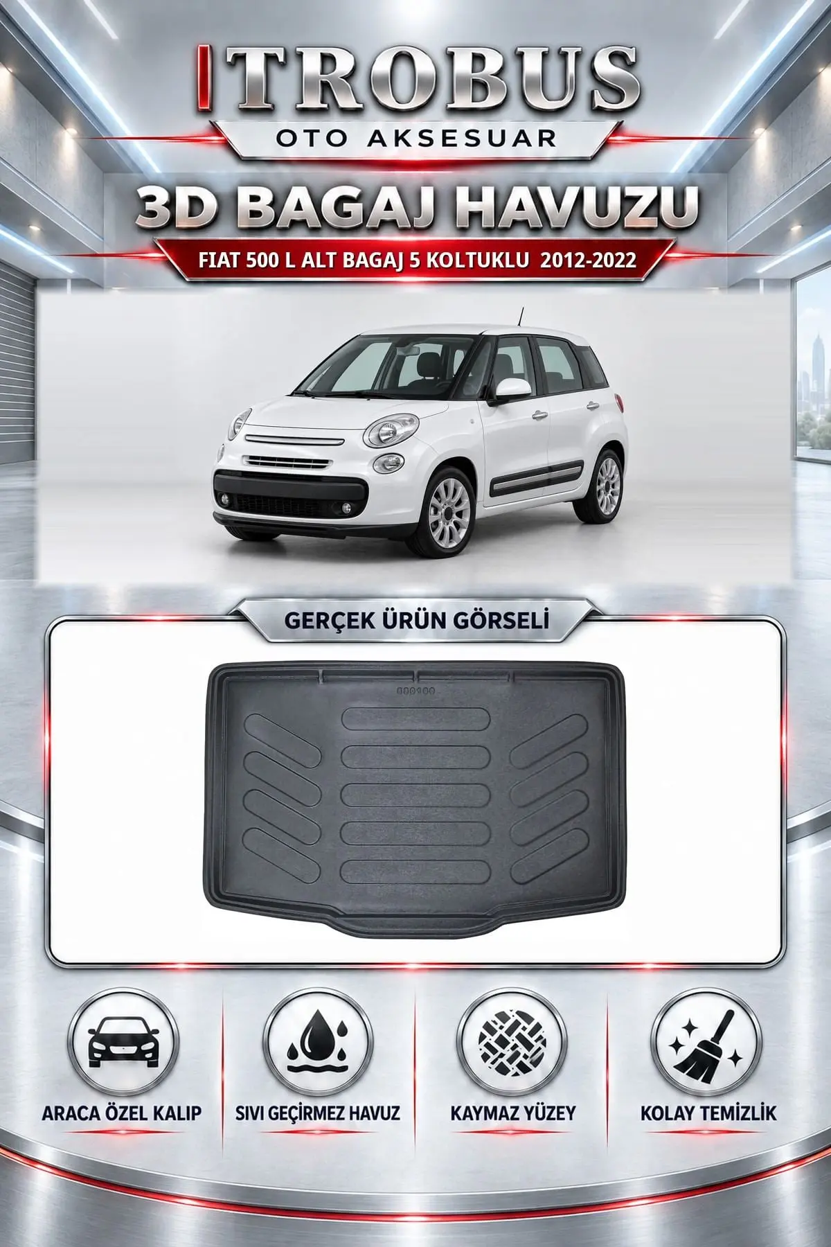 Fiat 500 L 2012-2022 Alt Bagaj 5 Koltuklu Araca Özel 3D Bagaj Havuzu
