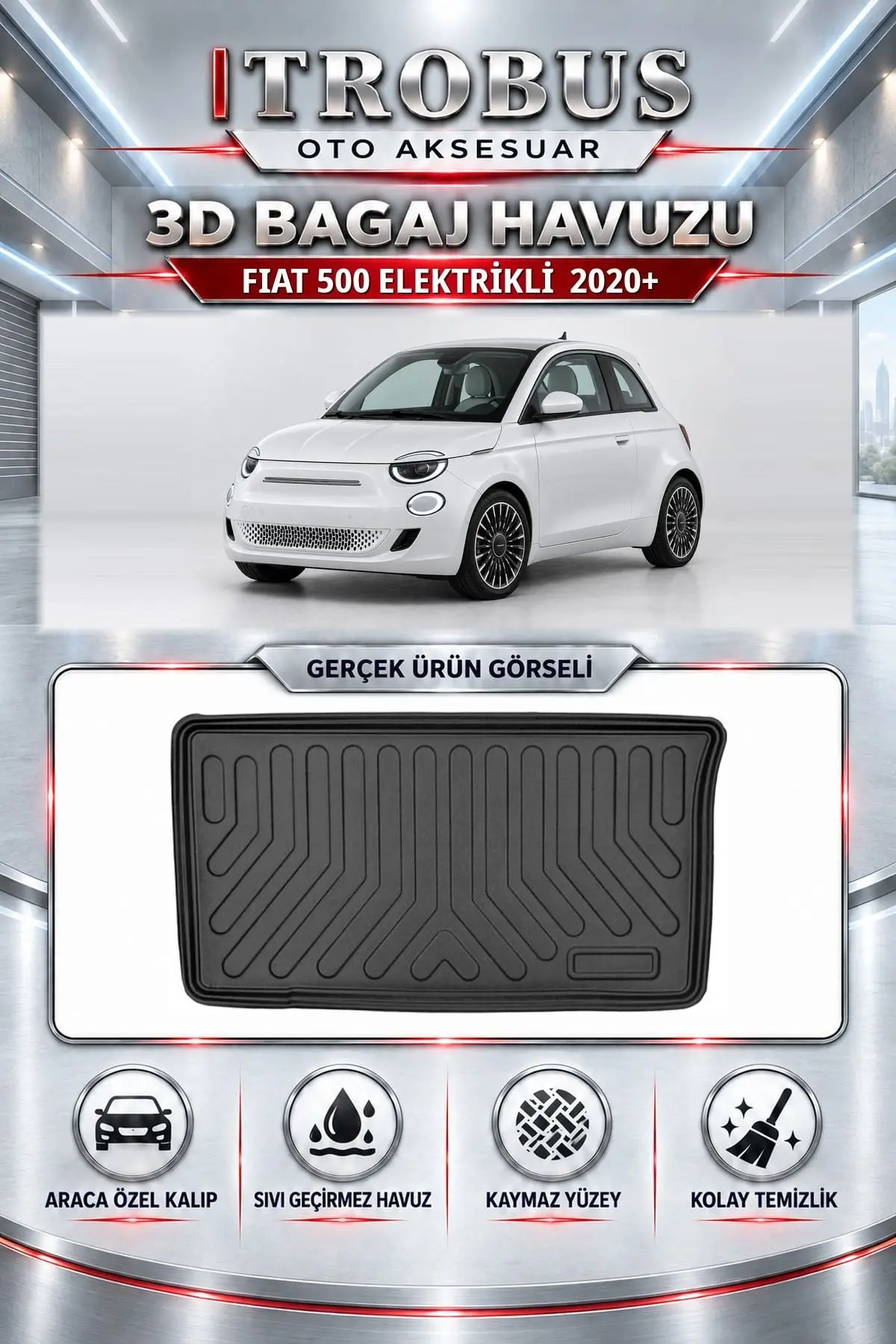 Fiat 500 Elektrikli 2020 Sonrası Araca Özel 3D Bagaj Havuzu