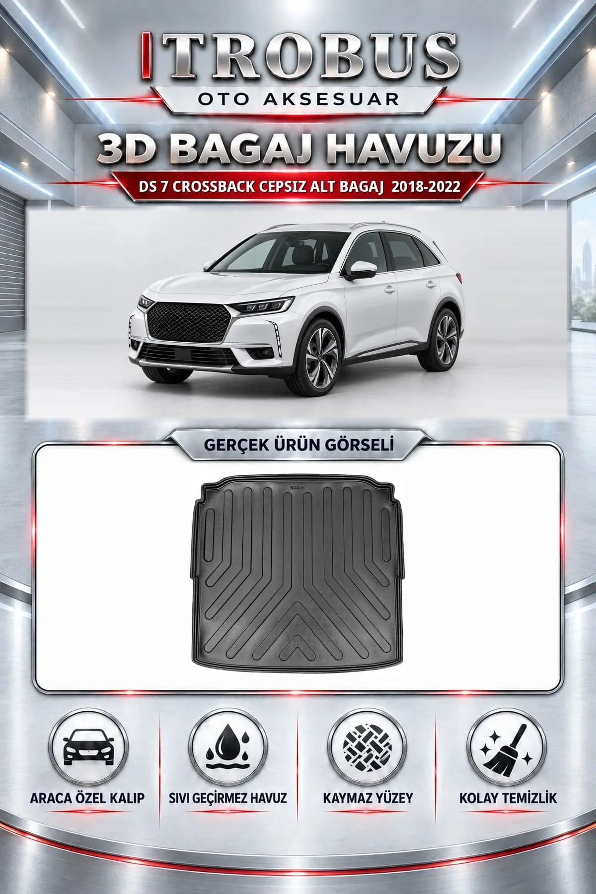 Ds 7 Crossback 2018-2022 Cepsiz Alt Bagaj Araca Özel 3D Bagaj Havuzu