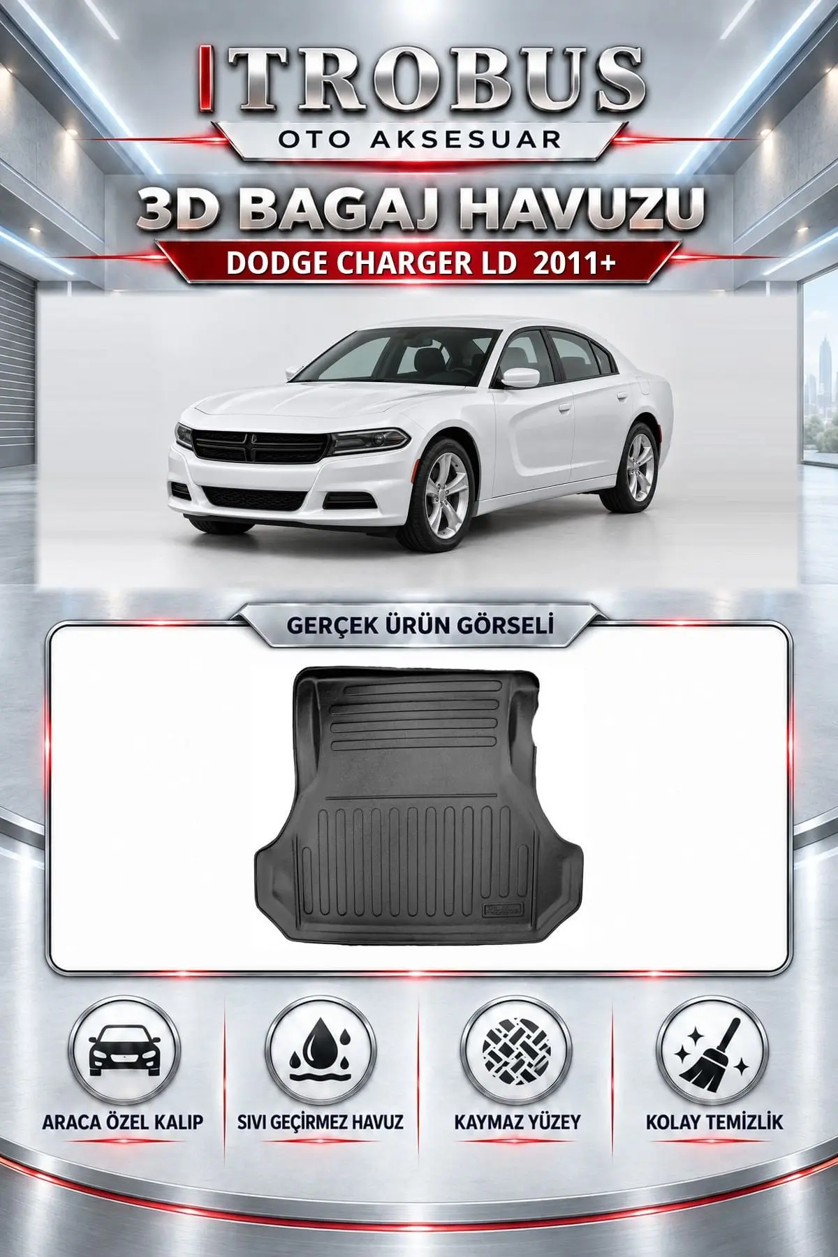 Dodge Charger LD 2011 Sonrası Araca Özel 3D Bagaj Havuzu