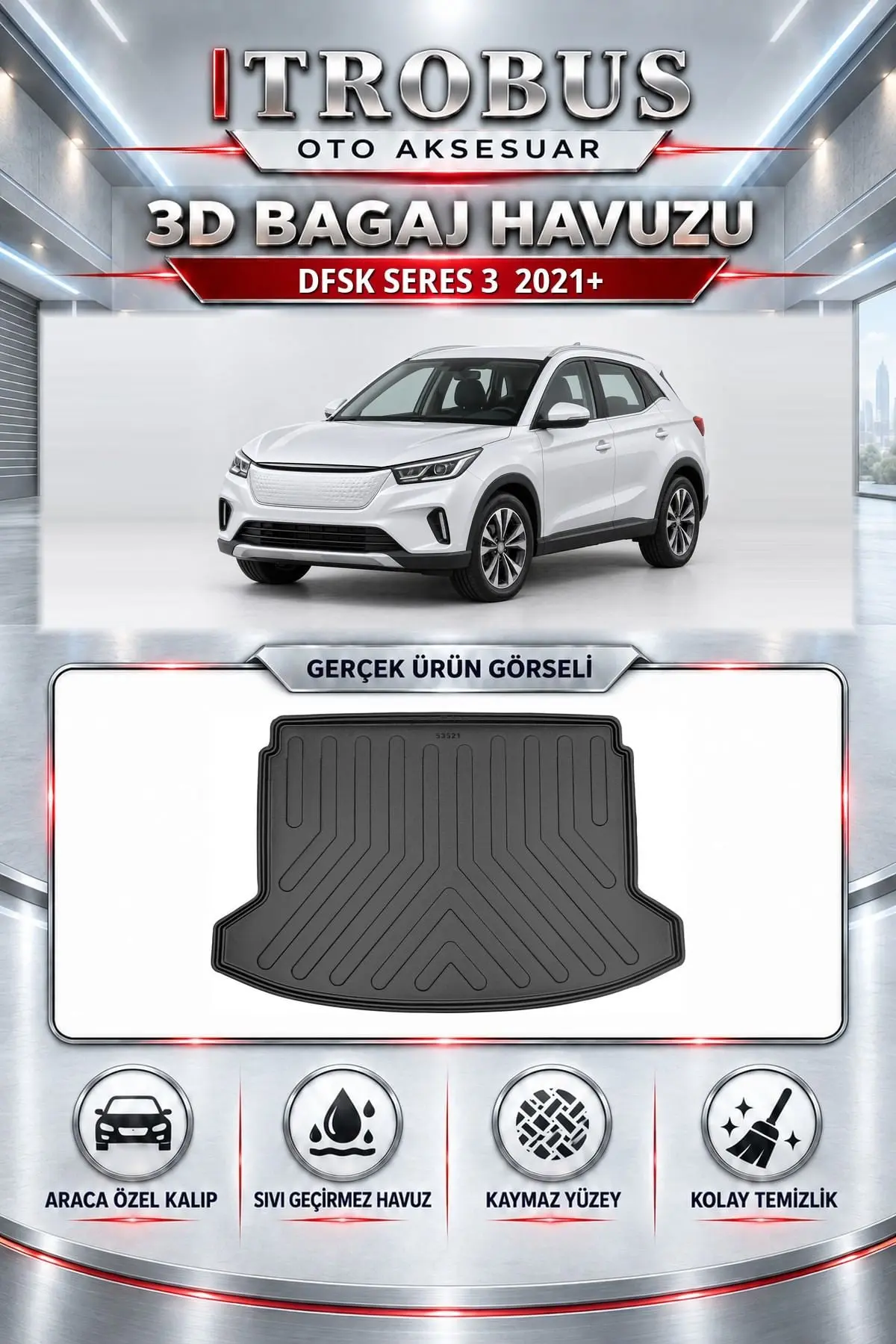 DFSK Seres 3 2021 Sonrası Araca Özel 3D Bagaj Havuzu