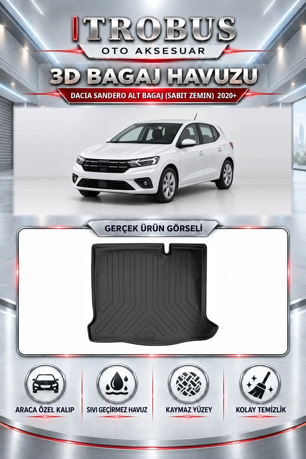 Dacia Sandero 2020 Sonrası Alt Bagaj (Sabit Zemin) Araca Özel 3D Bagaj Havuzu