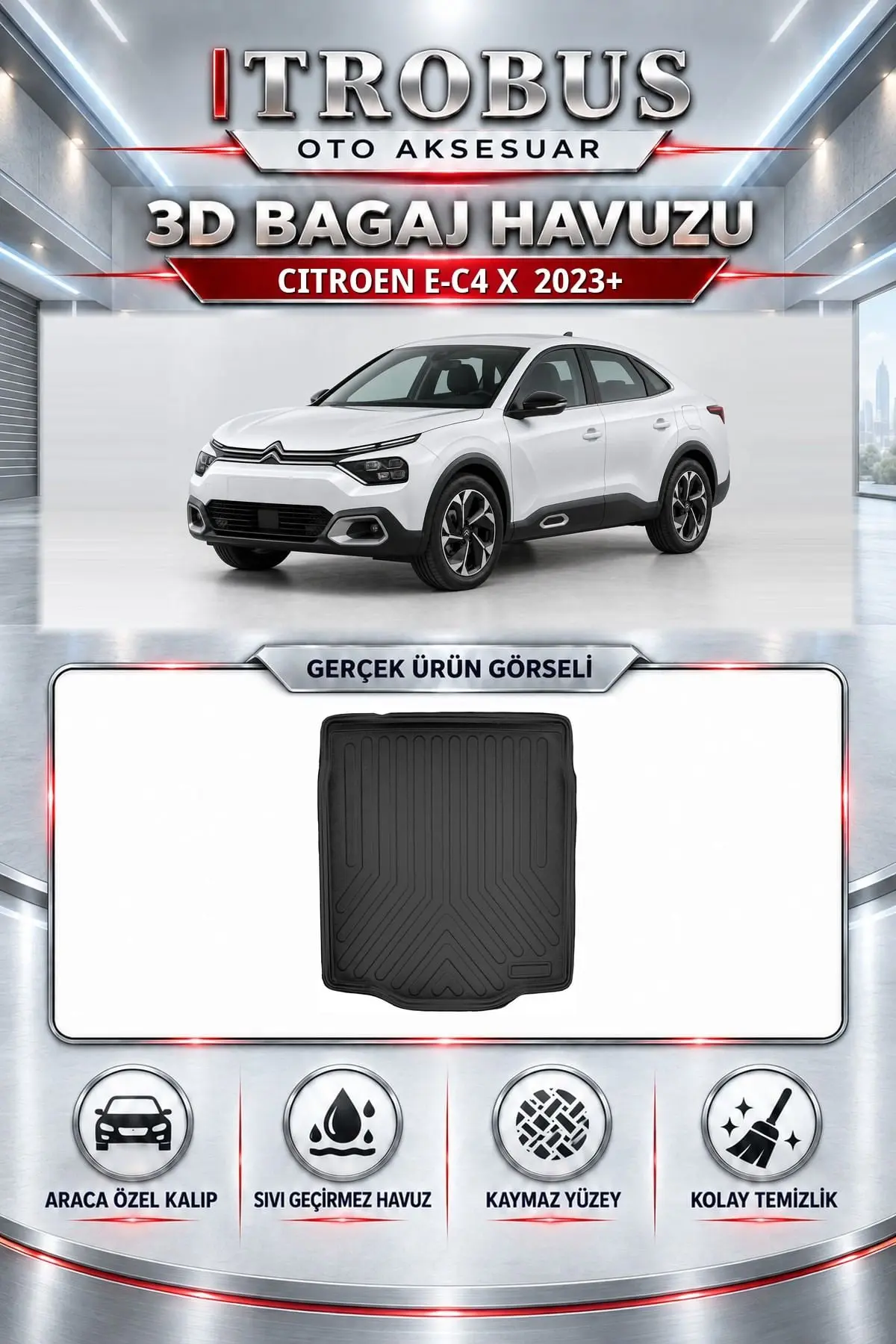 Citroen E-C4 X 2023 Sonrası Araca Özel 3D Bagaj Havuzu