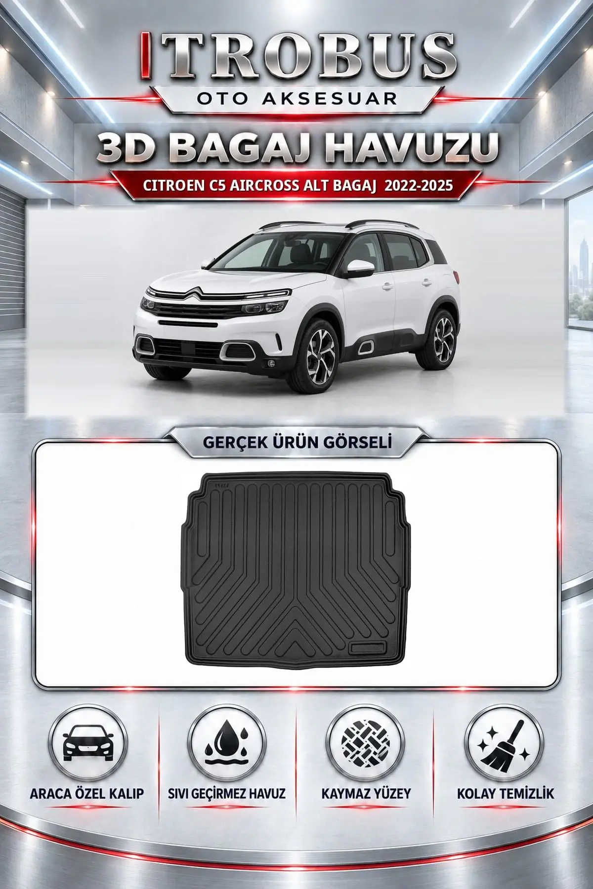 Citroen C5 Aircross 2022-2025 Alt Bagaj Araca Özel 3D Bagaj Havuzu