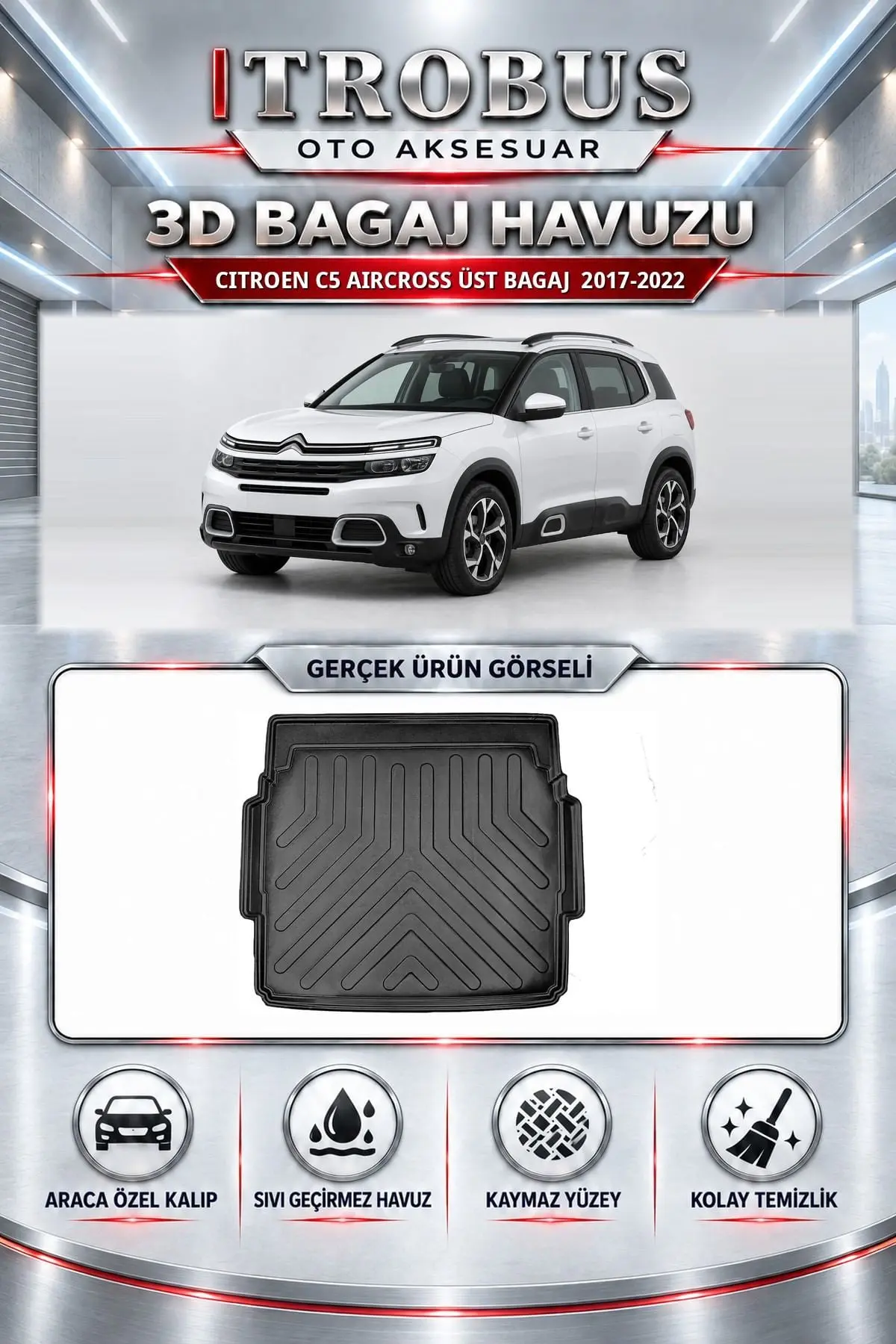 Citroen C5 Aircross 2017-2022 Üst Bagaj Araca Özel 3D Bagaj Havuzu