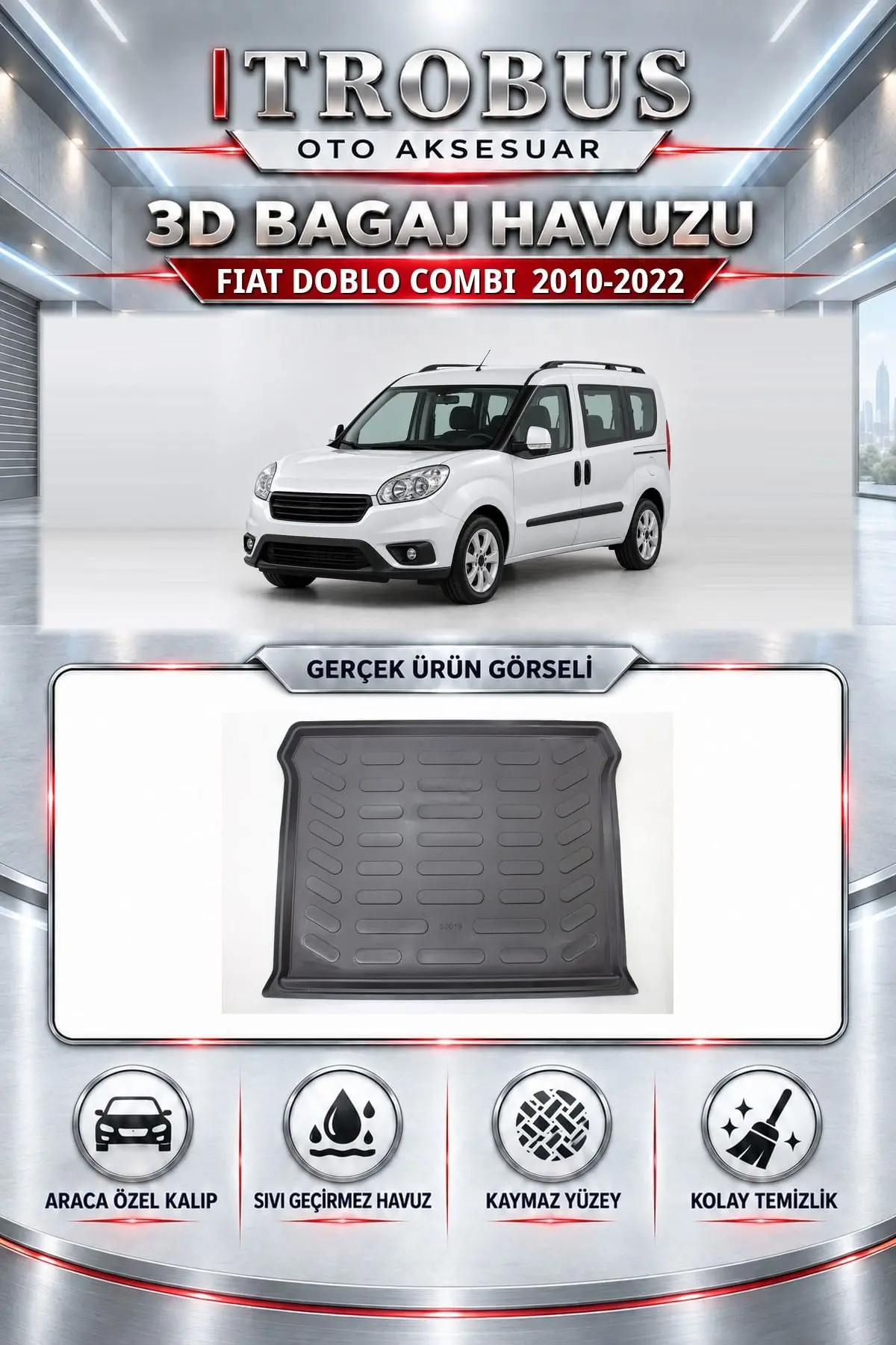 Fiat Doblo 2010-2022 Combi Araca Özel 3D Bagaj Havuzu