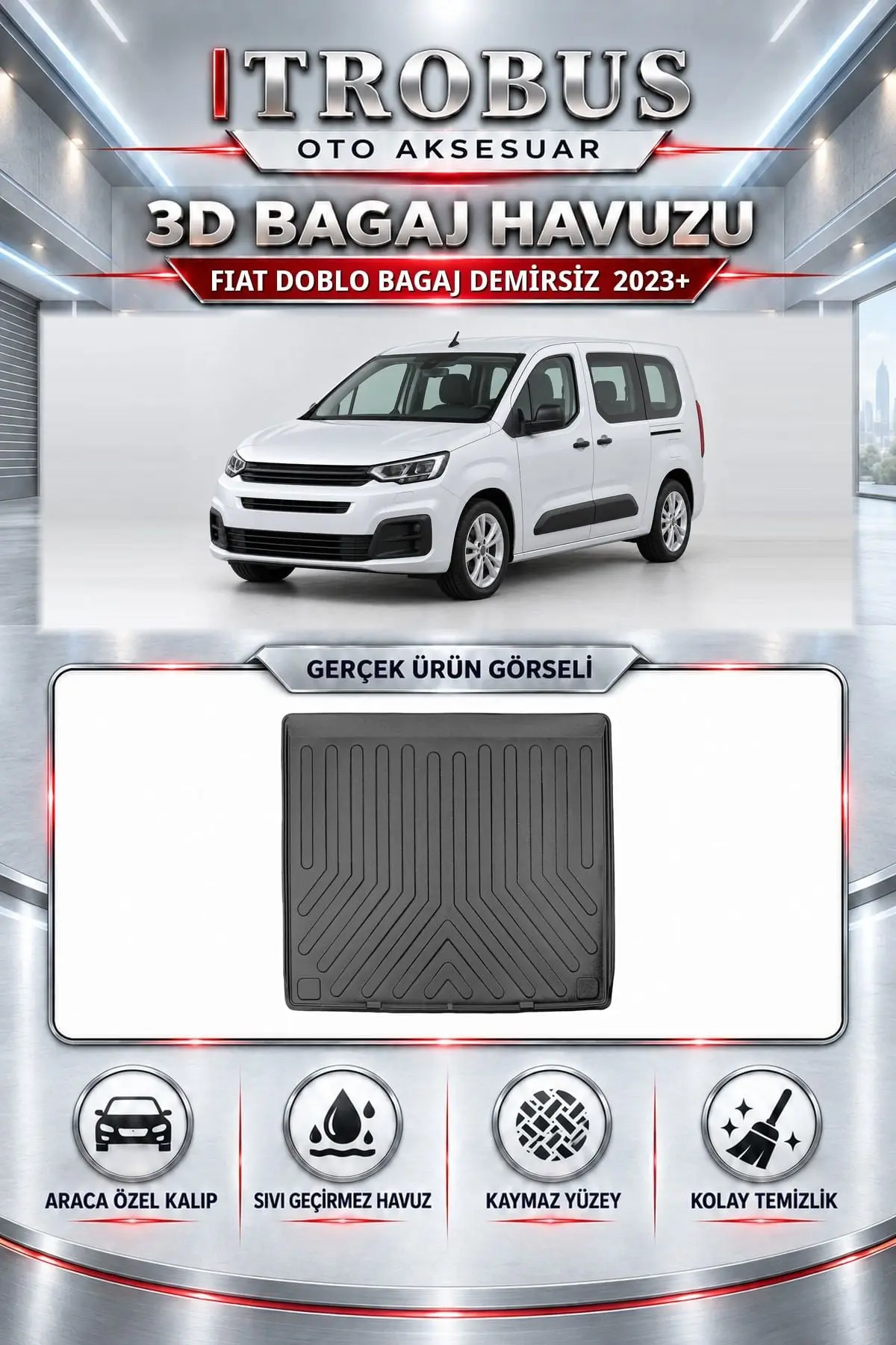 Fiat Doblo 2023 Sonrası Bagaj Demirsiz Araca Özel 3D Bagaj Havuzu