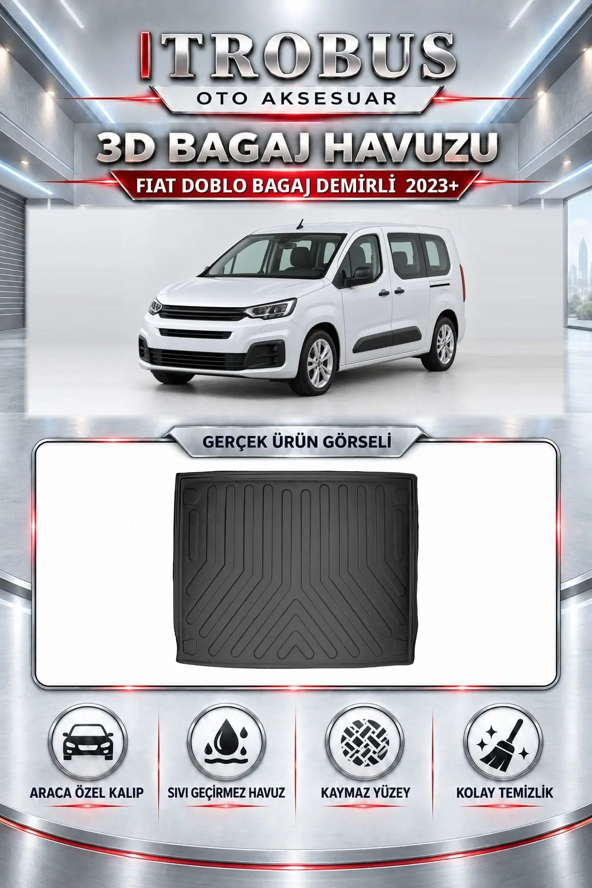Fiat Doblo 2023 Sonrası Bagaj Demirli Araca Özel 3D Bagaj Havuzu