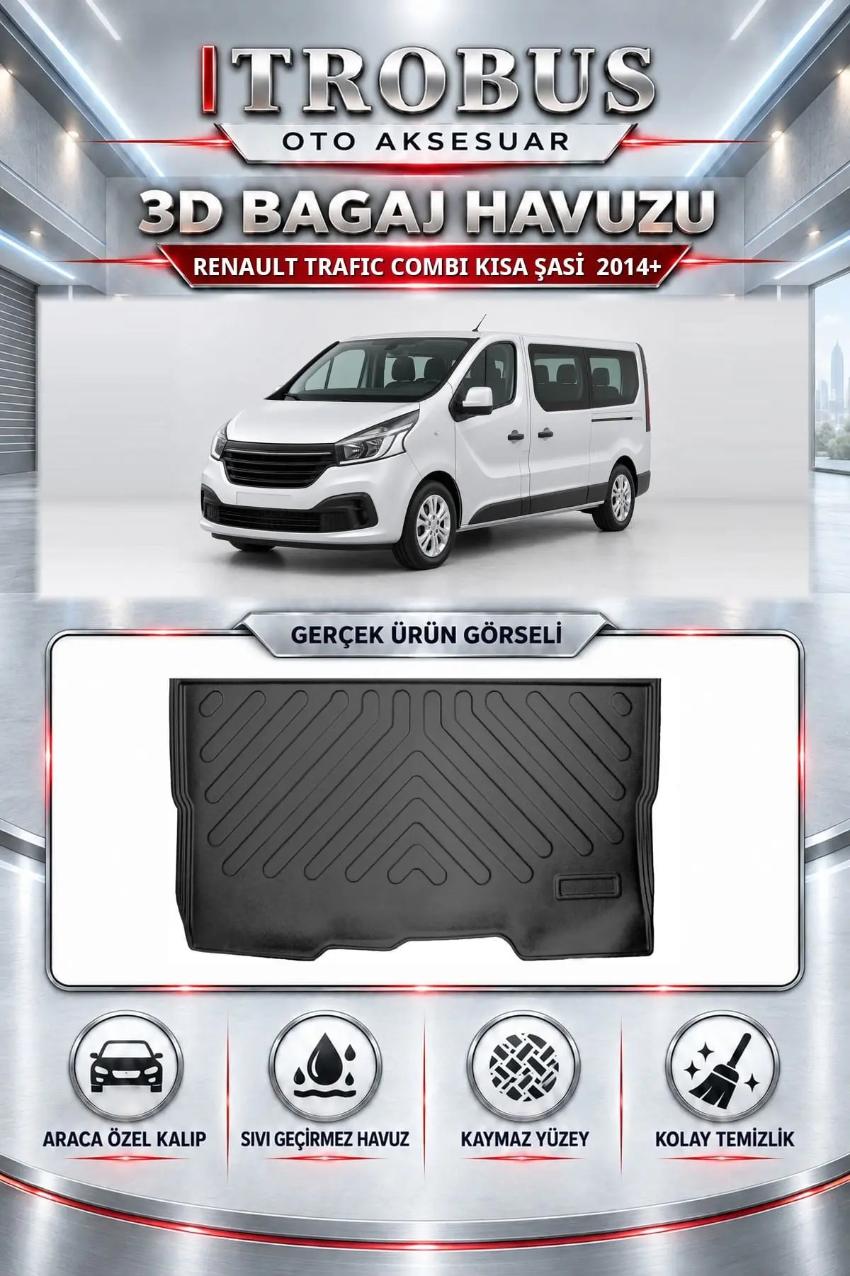 Renault Trafic 2014 Sonrası Combi Kısa şasi Araca Özel 3D Bagaj Havuzu