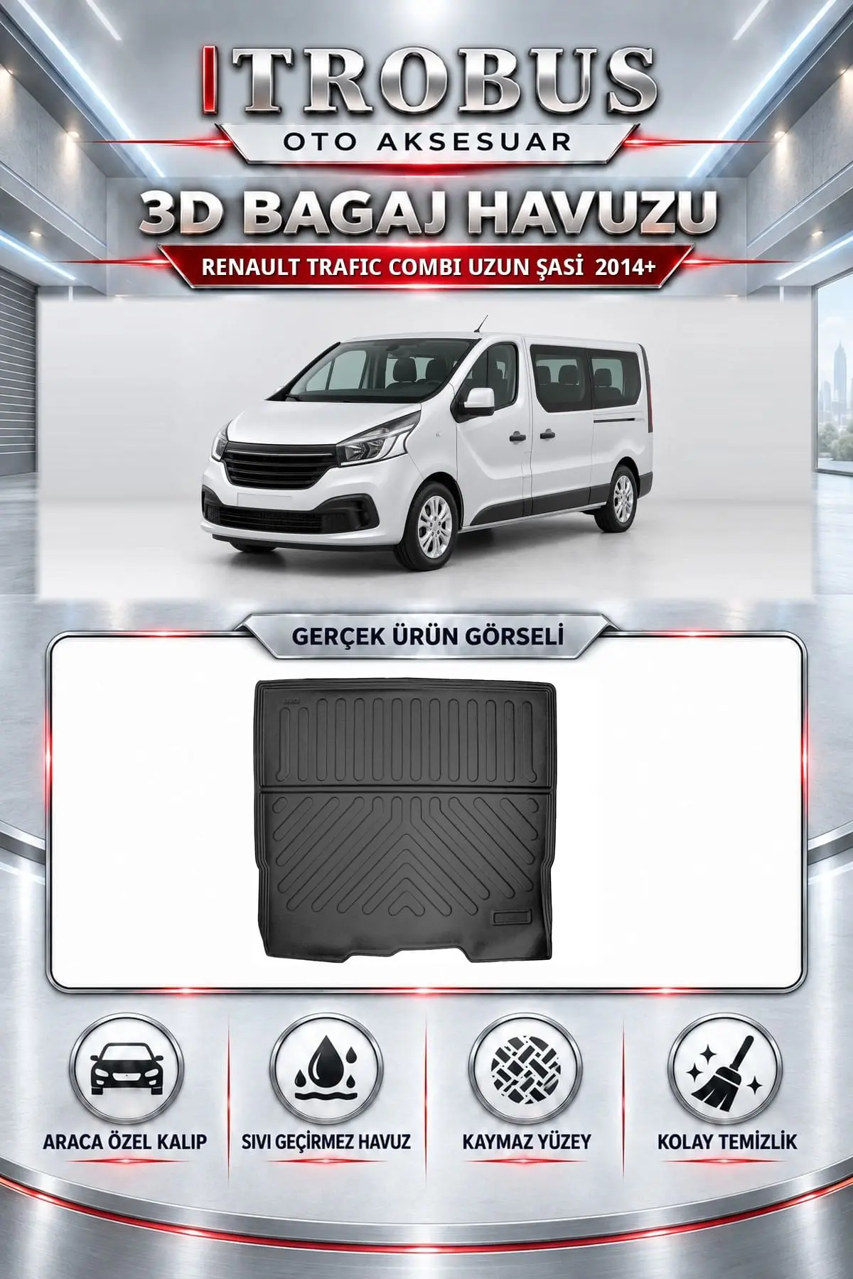 Renault Trafic 2014 Sonrası Combi Uzun şasi Araca Özel 3D Bagaj Havuzu