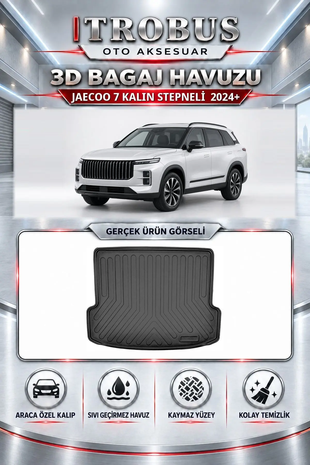 Jaecoo 7 2024 Sonrası Kalın Stepneli Araca Özel 3D Bagaj Havuzu