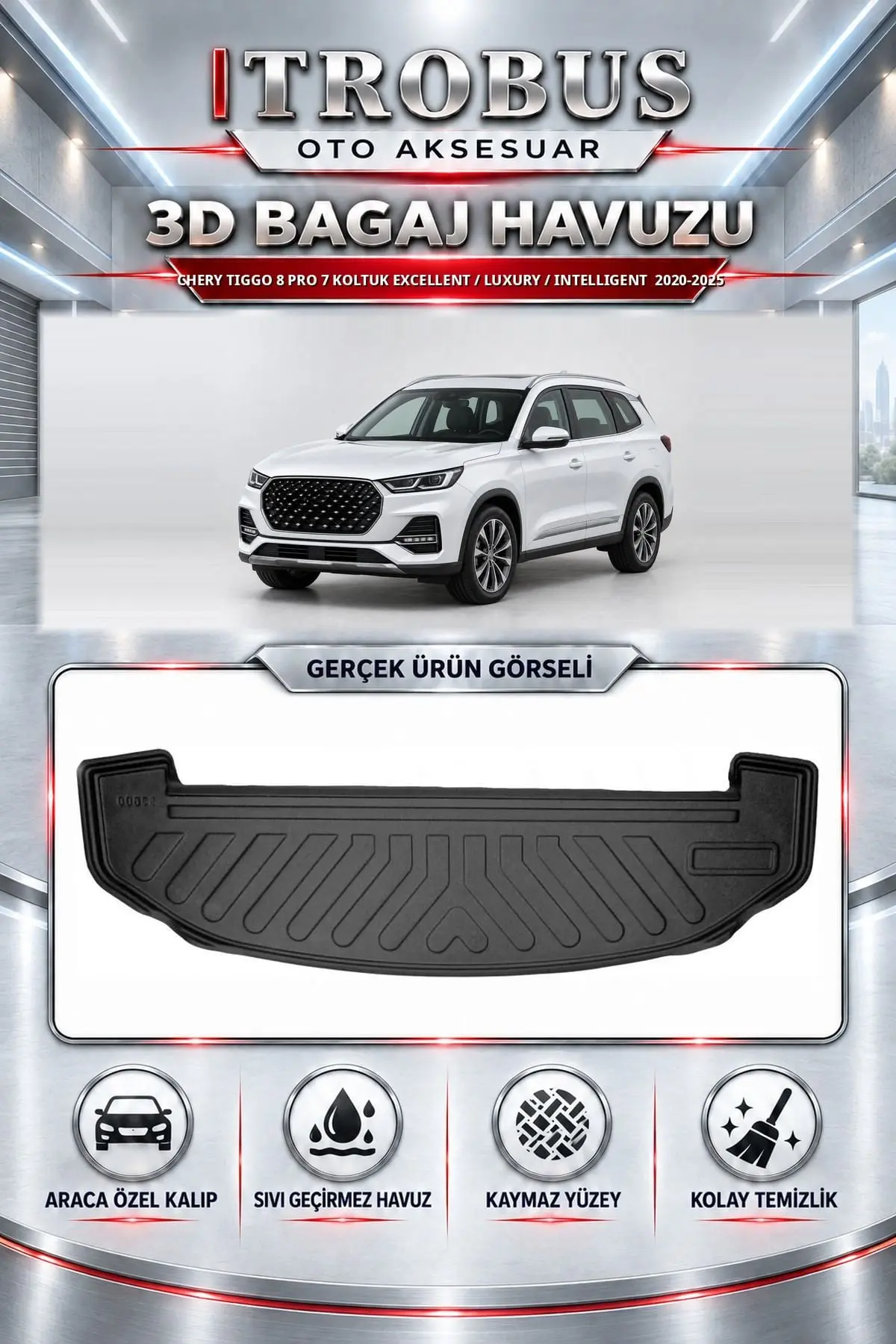 Chery Tiggo 8 Pro 2020-2025 7 Koltuk Excellent / Luxury / Intelligent Araca Özel 3D Bagaj Havuzu