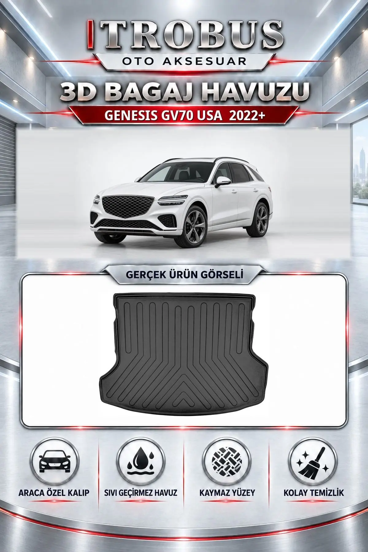 Genesis GV70 USA 2022 Sonrası Araca Özel 3D Bagaj Havuzu