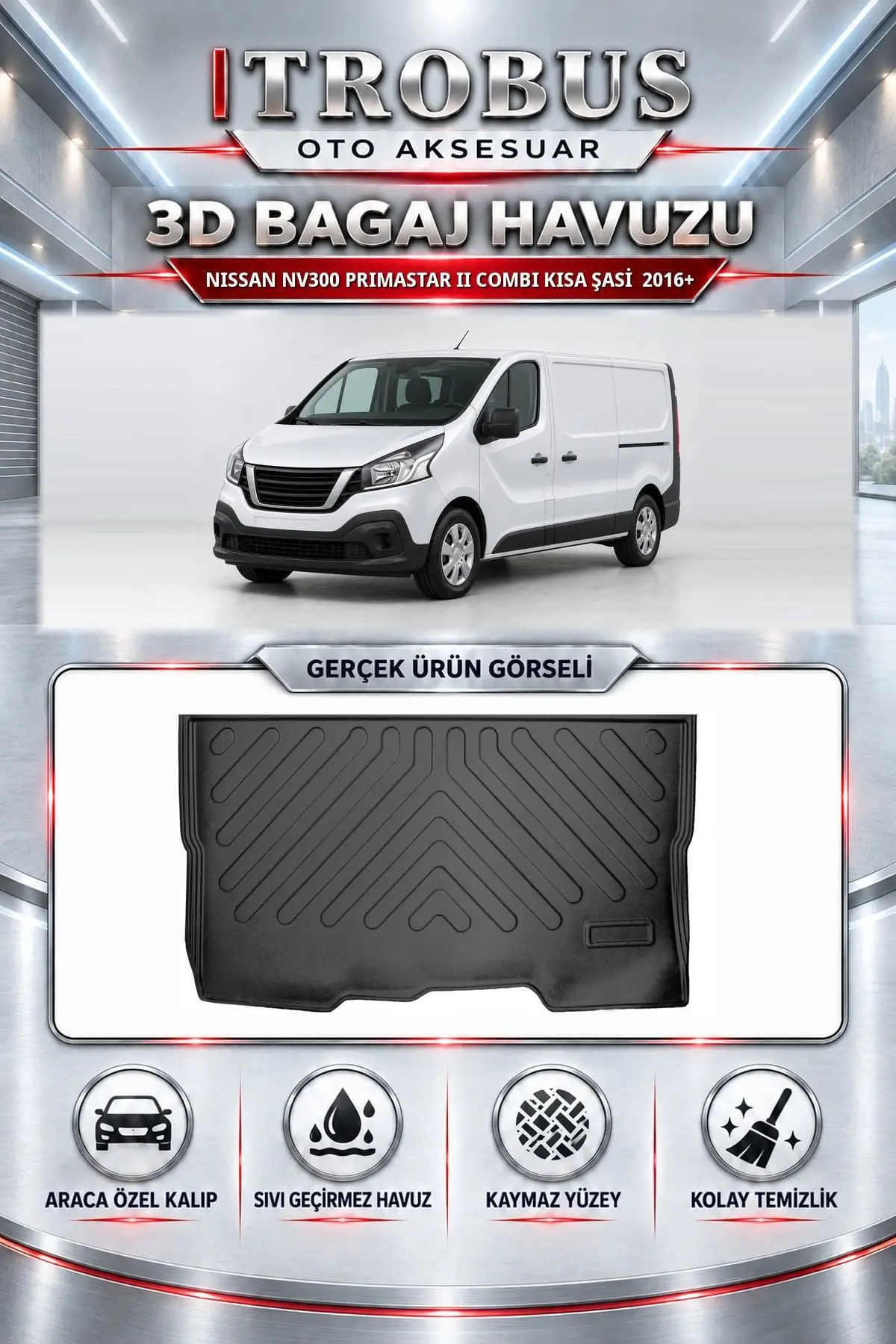Nissan NV300 2016 Sonrası Primastar II Combi Kısa şasi Araca Özel 3D Bagaj Havuzu