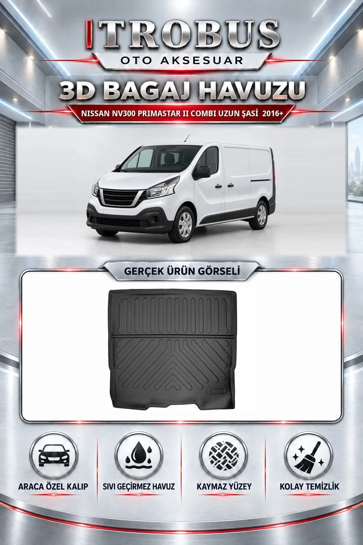 Nissan NV300 2016 Sonrası Primastar II Combi Uzun şasi Araca Özel 3D Bagaj Havuzu
