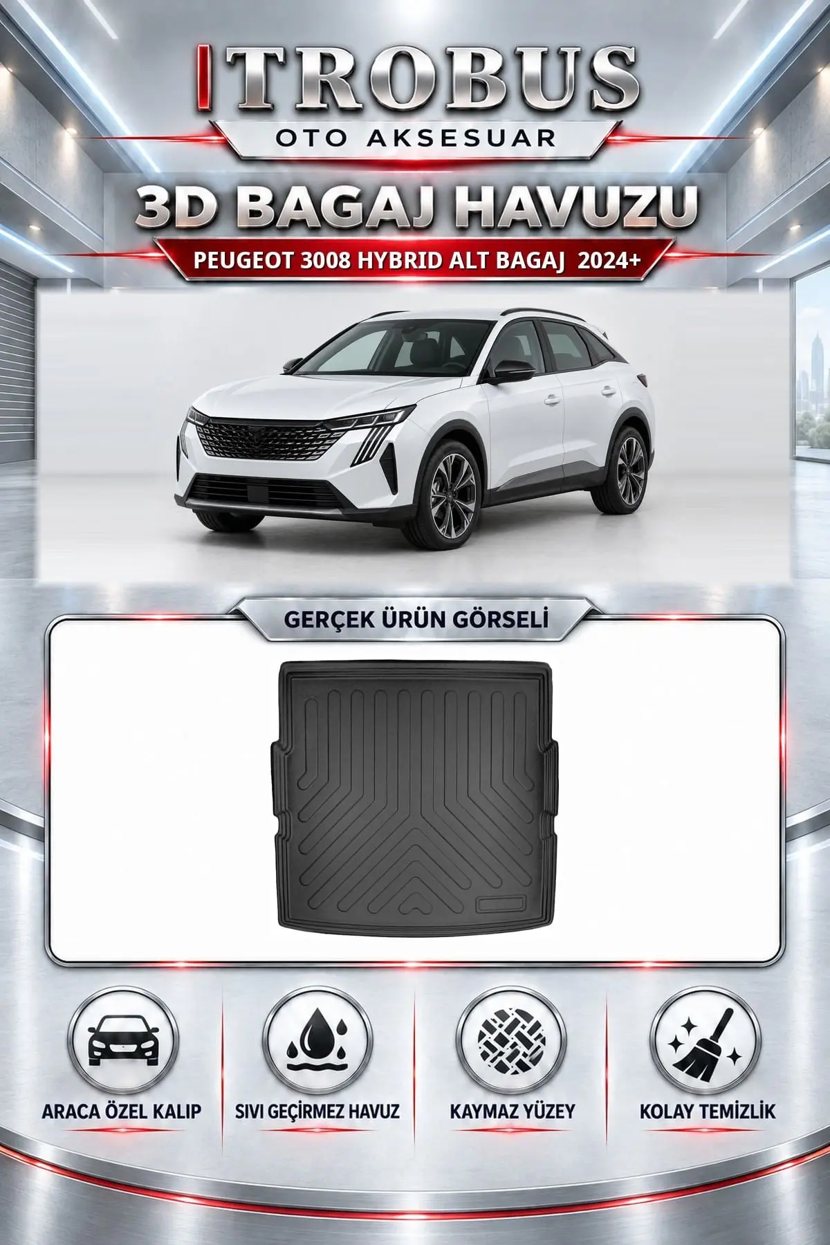 Peugeot 3008 2024 Sonrası Hybrid Alt Bagaj Araca Özel 3D Bagaj Havuzu