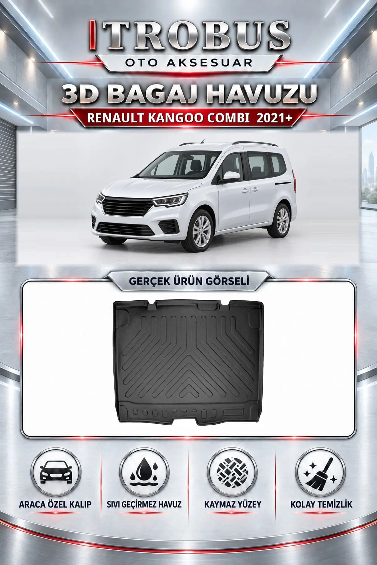 Renault Kangoo 2021 Sonrası Combi Araca Özel 3D Bagaj Havuzu