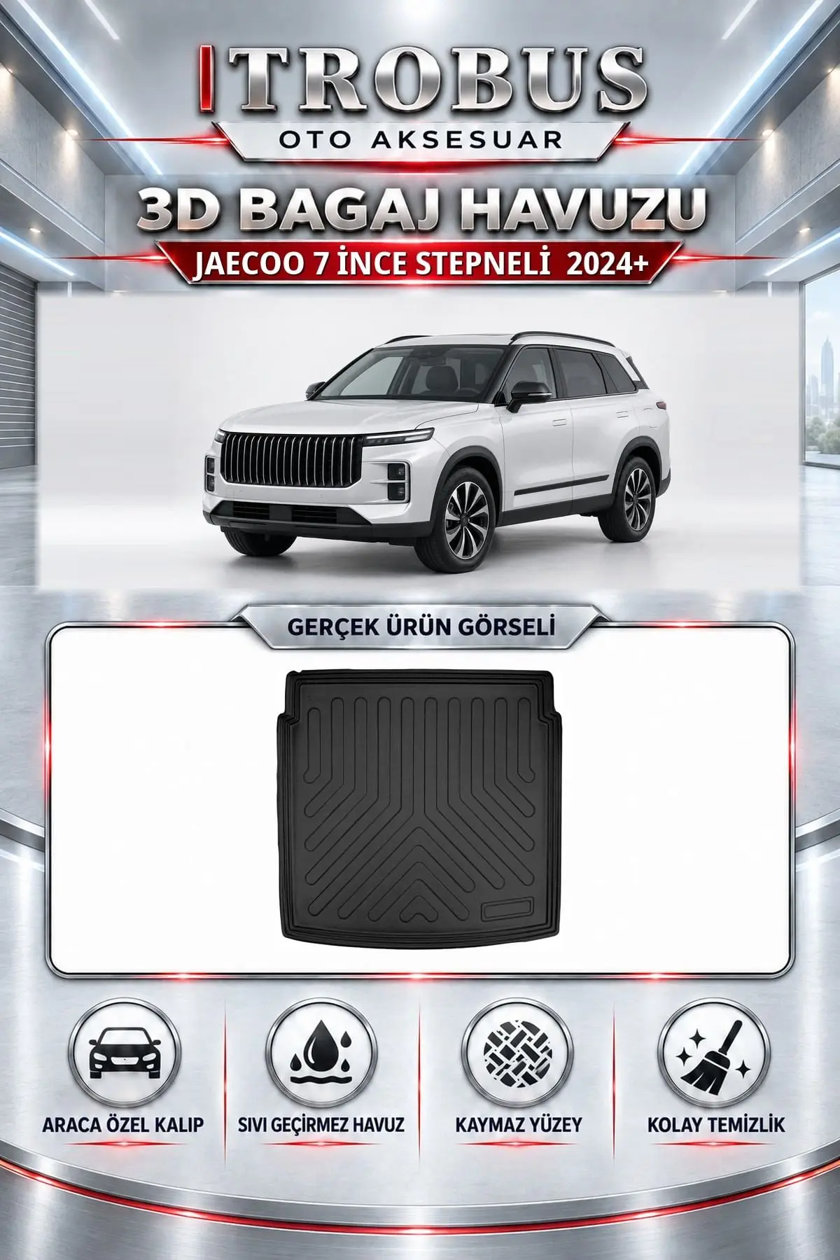 Jaecoo 7 2024 Sonrası İnce Stepneli Araca Özel 3D Bagaj Havuzu