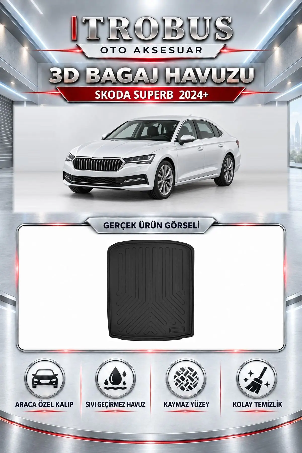 Skoda Superb 2024 Sonrası Araca Özel 3D Bagaj Havuzu