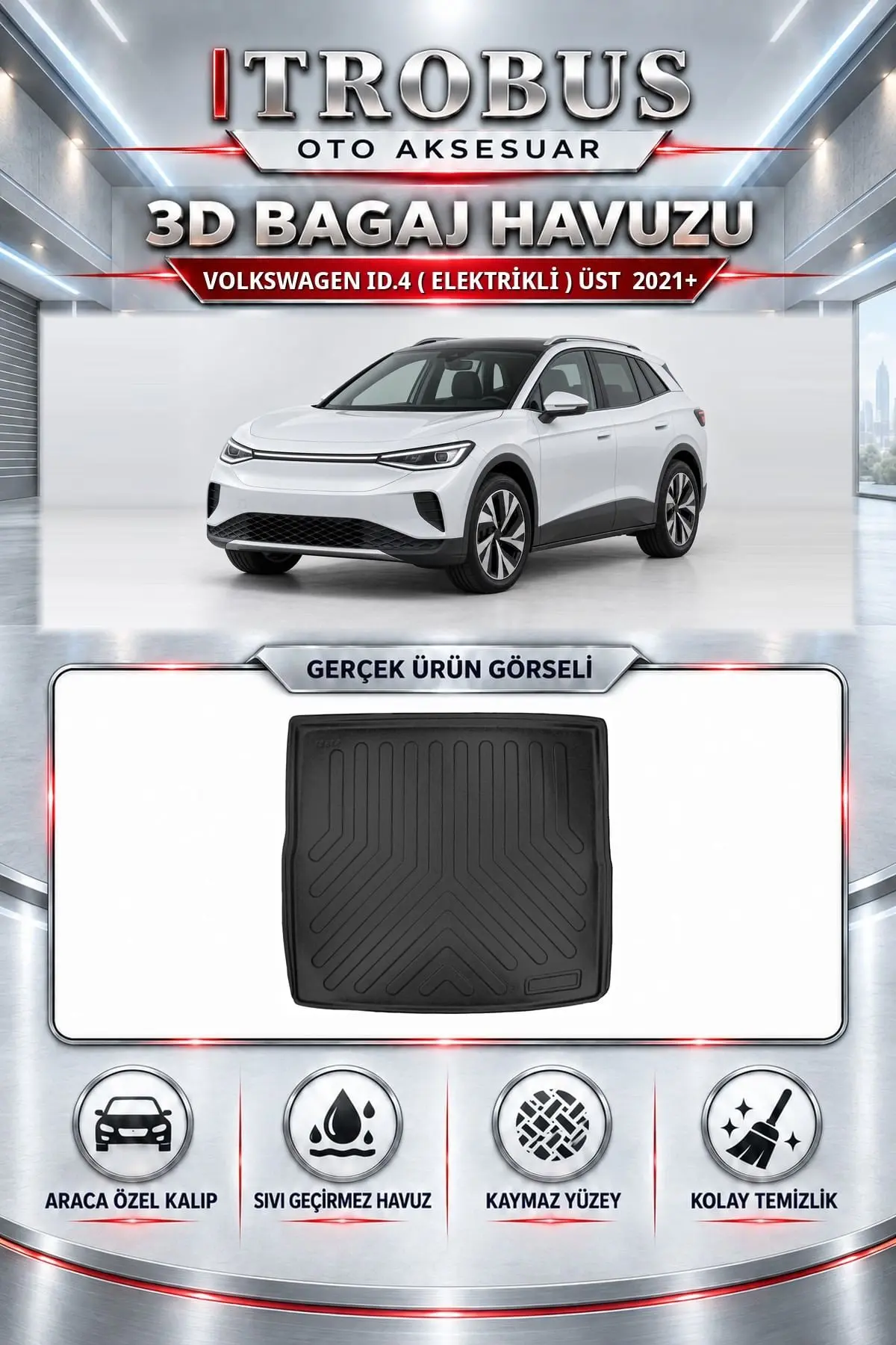 Volkswagen ID.4 ( Elektrikli ) 2021 Sonrası Üst Araca Özel 3D Bagaj Havuzu