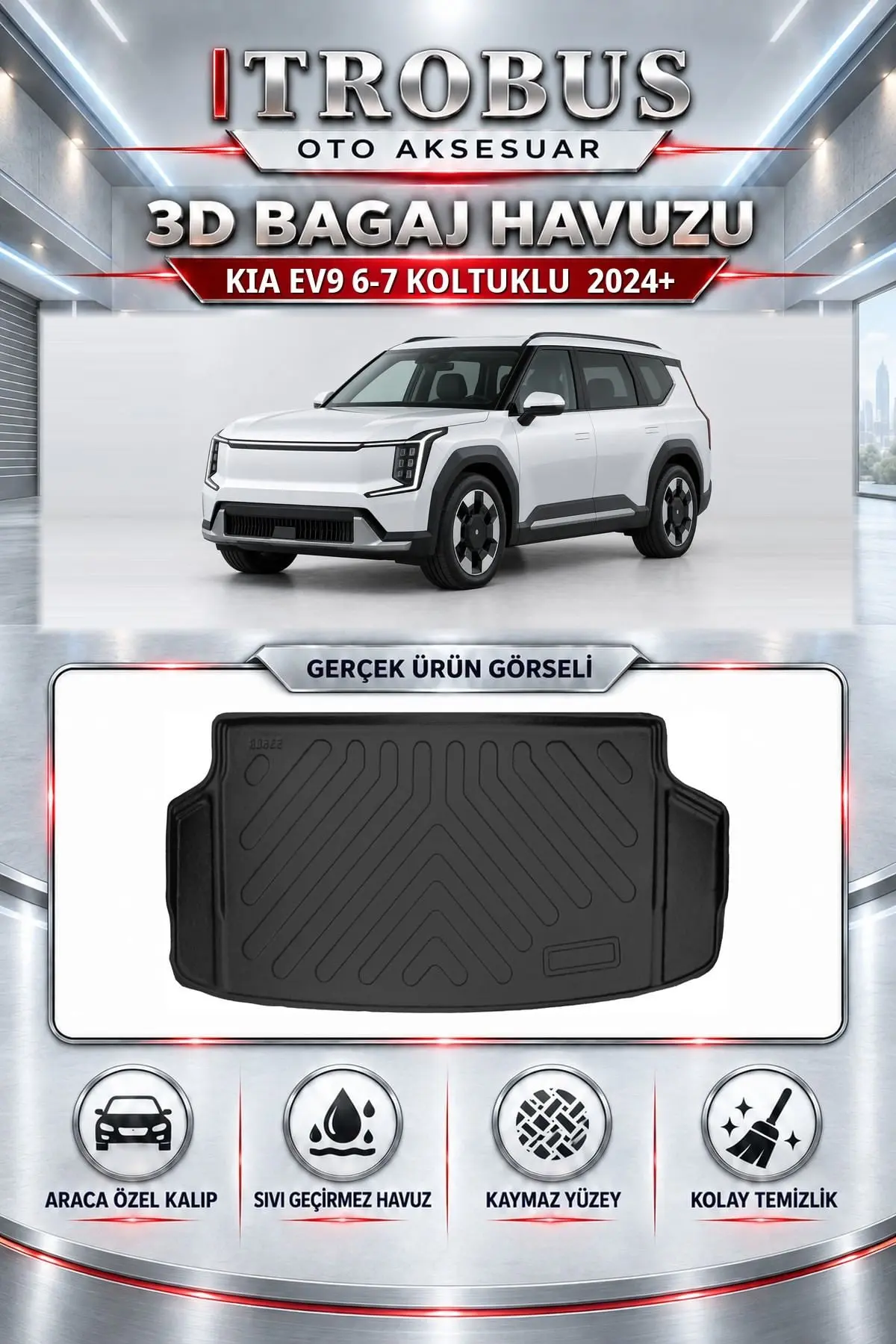 Kia EV9 2024 Sonrası 6-7 Koltuklu Araca Özel 3D Bagaj Havuzu
