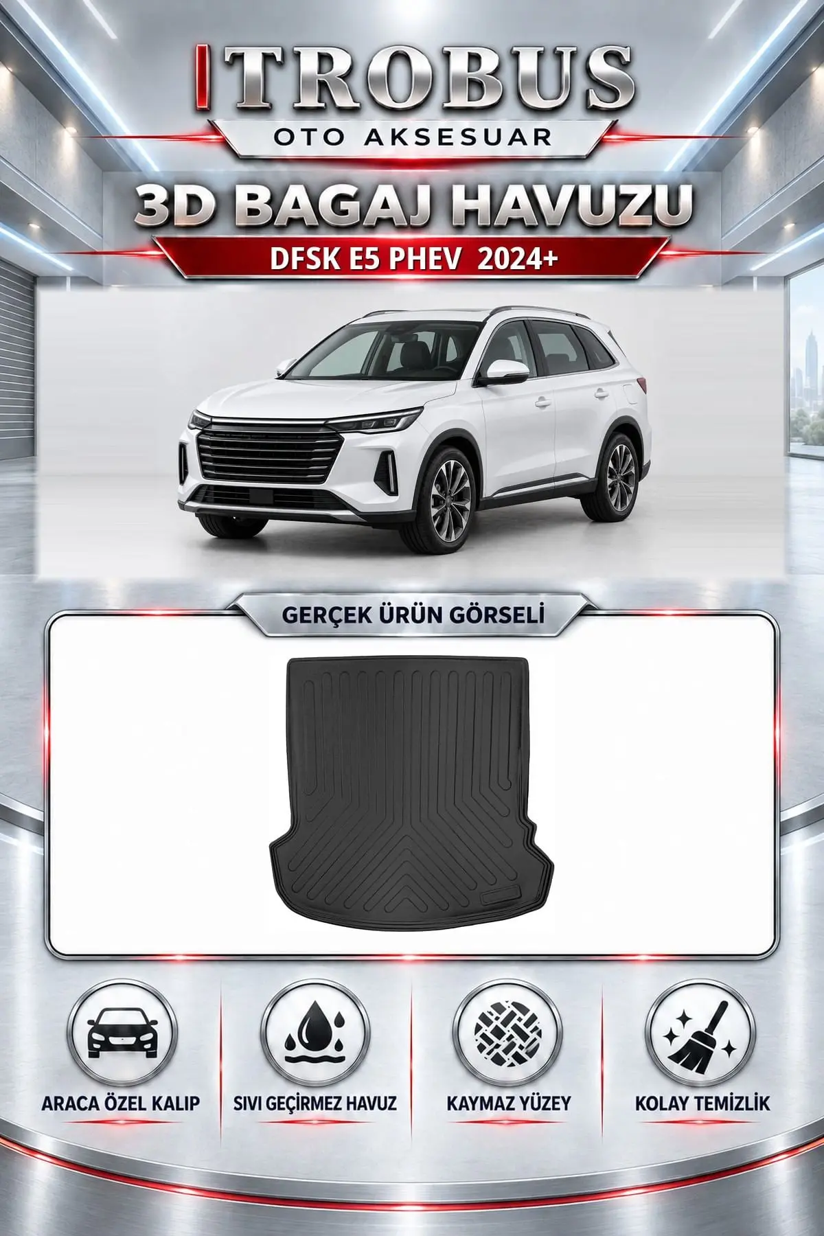 DFSK E5 2024 Sonrası PHEV Araca Özel 3D Bagaj Havuzu