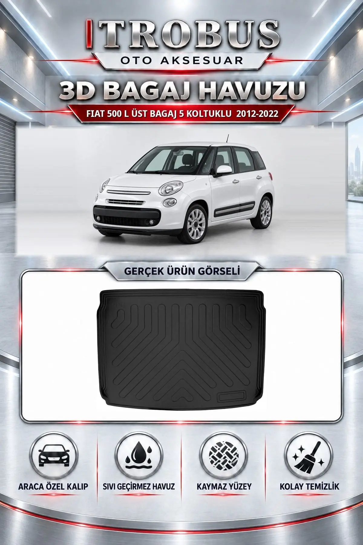 Fiat 500 L 2012-2022 Üst Bagaj 5 Koltuklu Araca Özel 3D Bagaj Havuzu