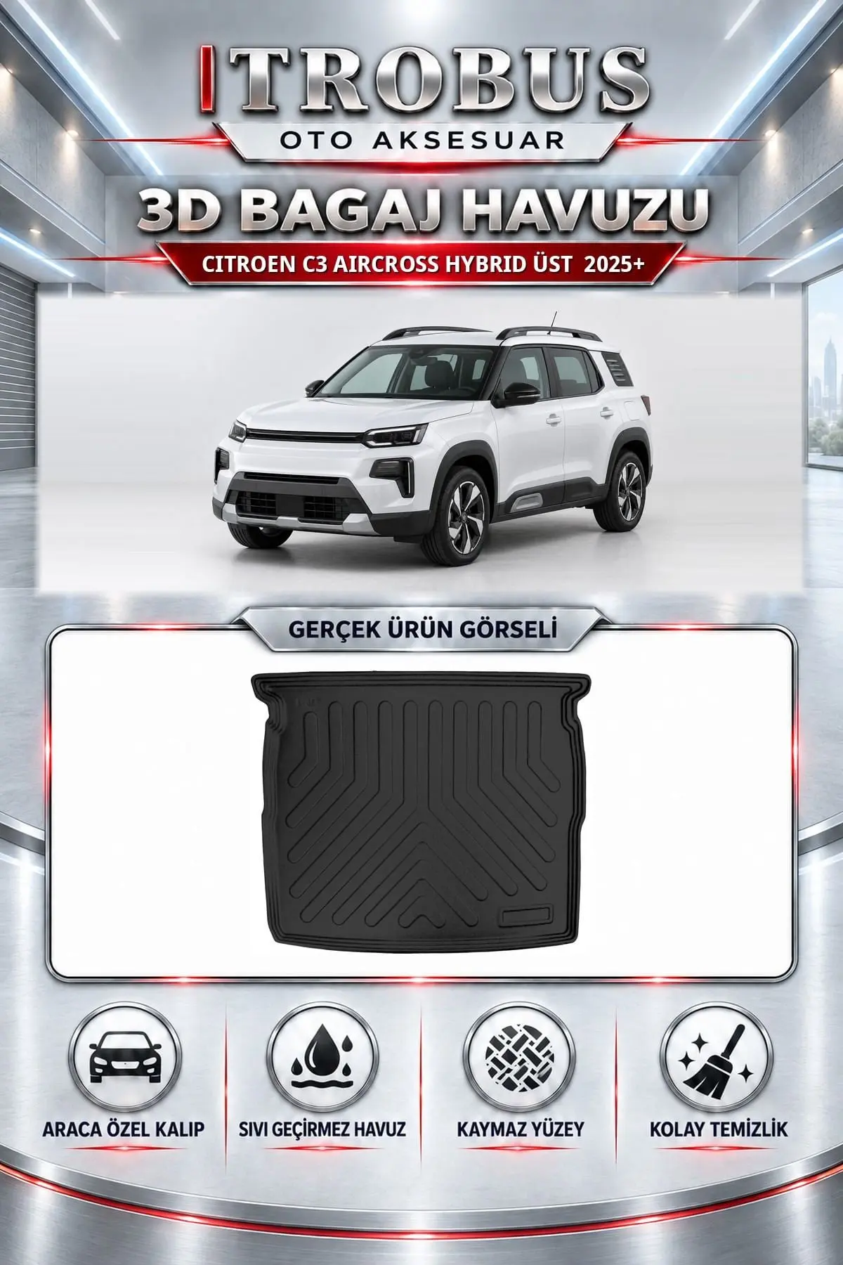Citroen C3 Aircross 2025 Sonrası Hybrid Üst Araca Özel 3D Bagaj Havuzu