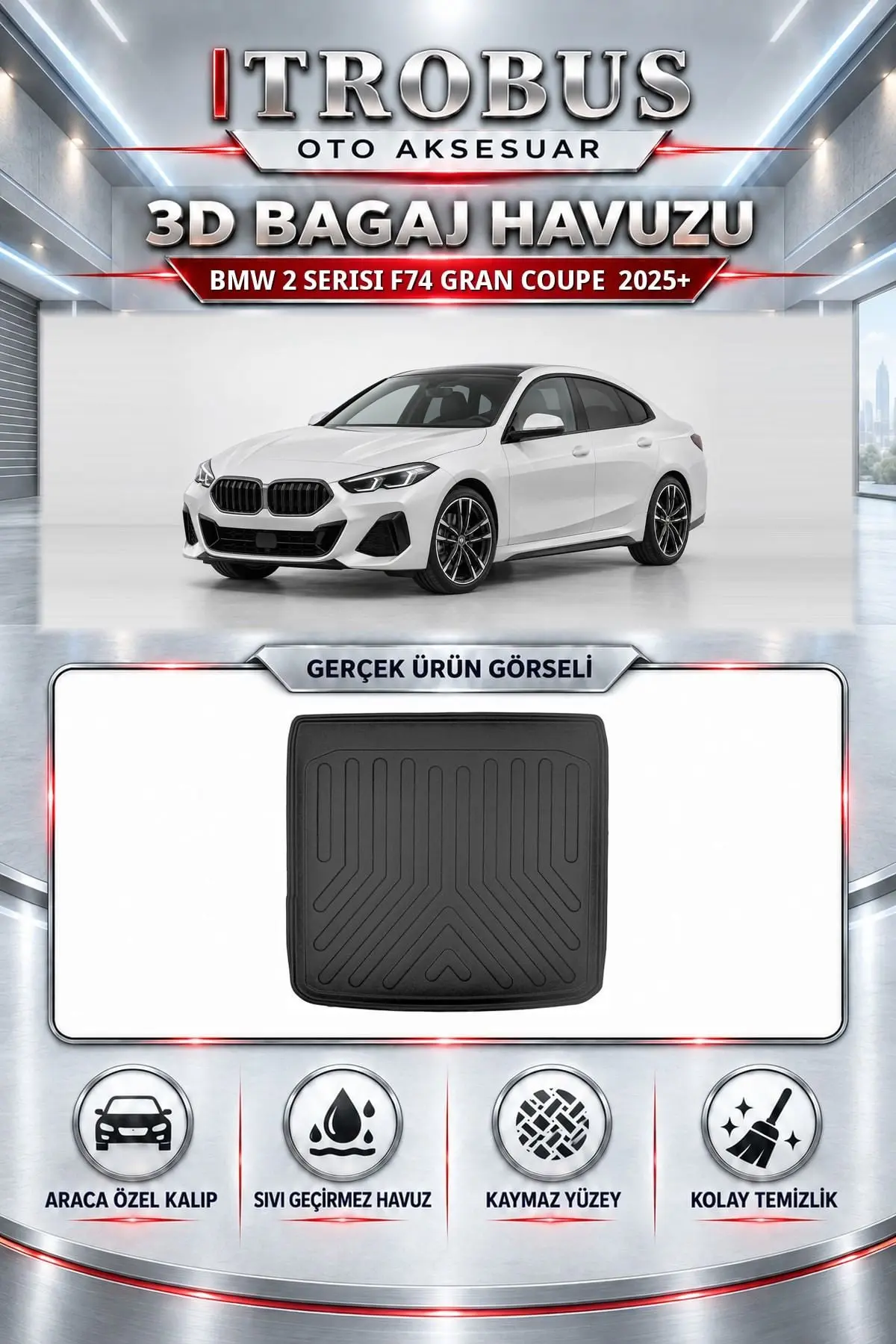 BMW 2 Serisi F74 Gran Coupe 2025 Sonrası Araca Özel 3D Bagaj Havuzu