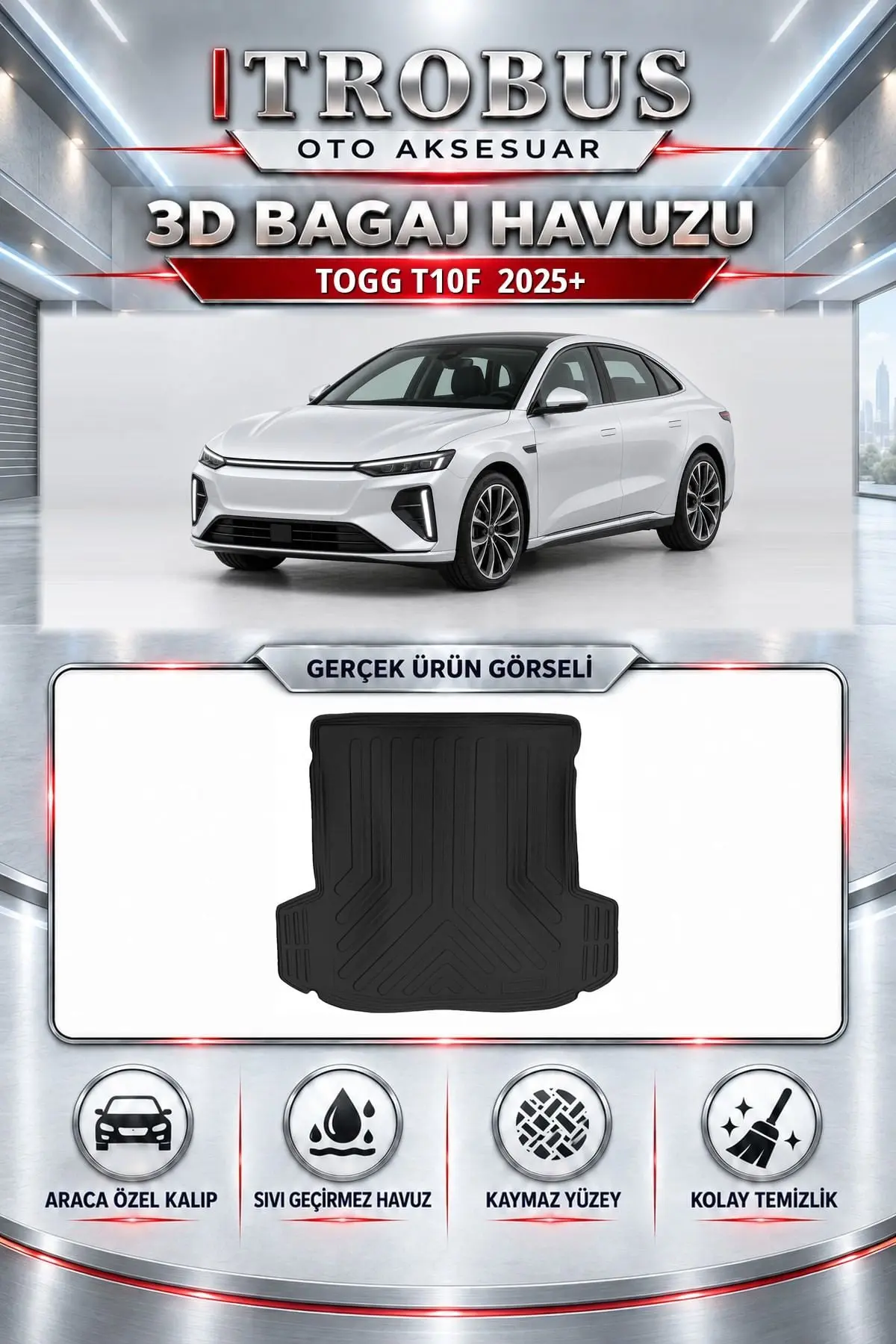 Togg T10F 2025 Sonrası Araca Özel 3D Bagaj Havuzu