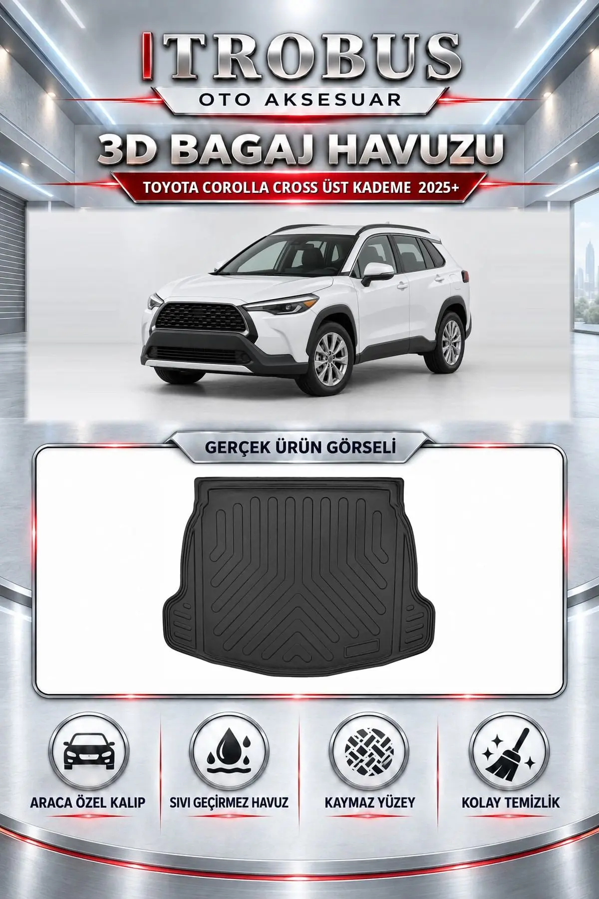 Toyota Corolla Cross 2025 Sonrası Üst Kademe Araca Özel 3D Bagaj Havuzu